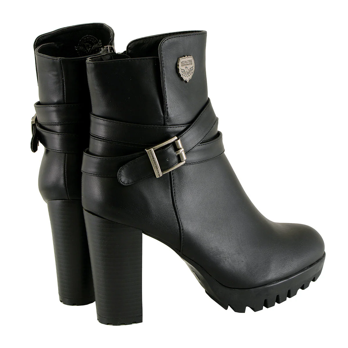Milwaukee Performance MBL9435 Women's Black Double Strap Side Zipper Boots with Platform Heel - Image 7