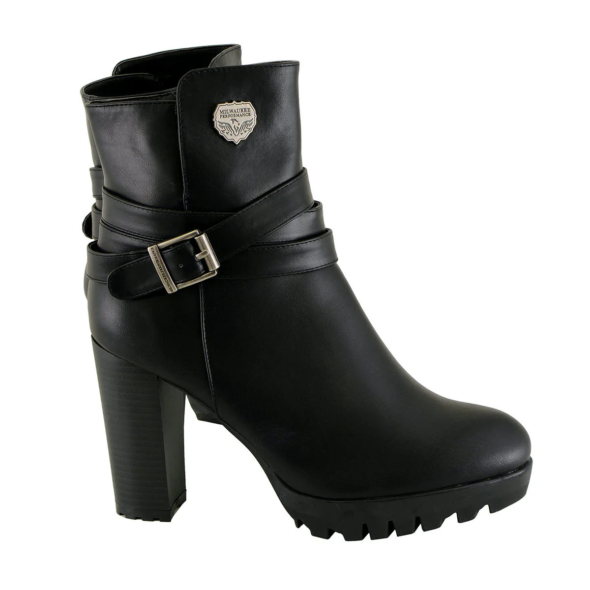 Milwaukee Performance MBL9435 Women's Black Double Strap Side Zipper Boots with Platform Heel - Image 8