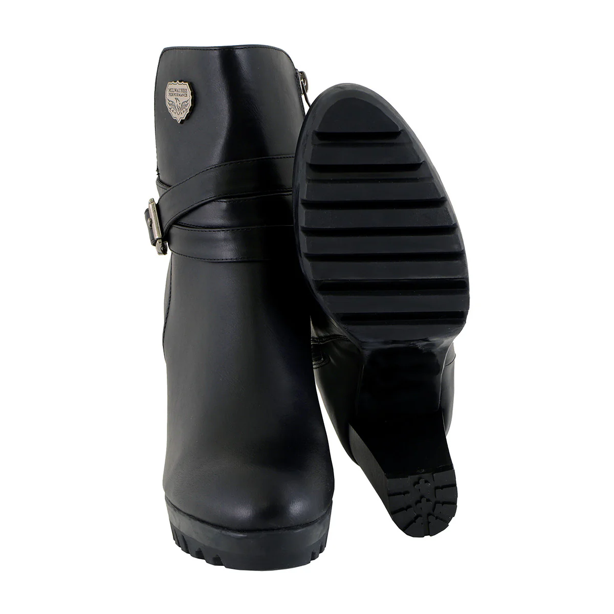 Milwaukee Performance MBL9435 Women's Black Double Strap Side Zipper Boots with Platform Heel - Image 9