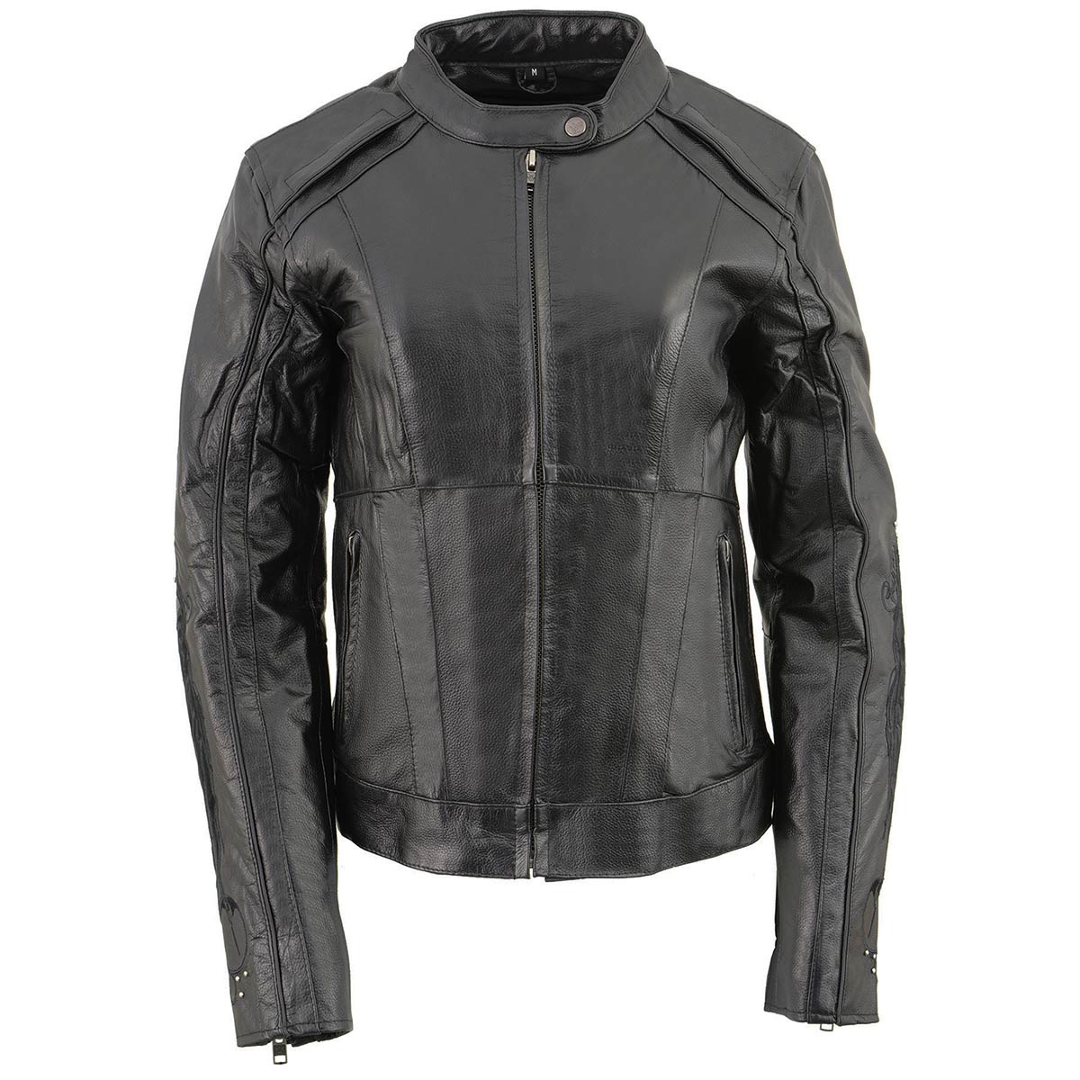 Milwaukee Leather ML1952 Women's Black 'Embroidered Wing and Stud Design' Leather Scooter Jacket - Image 10