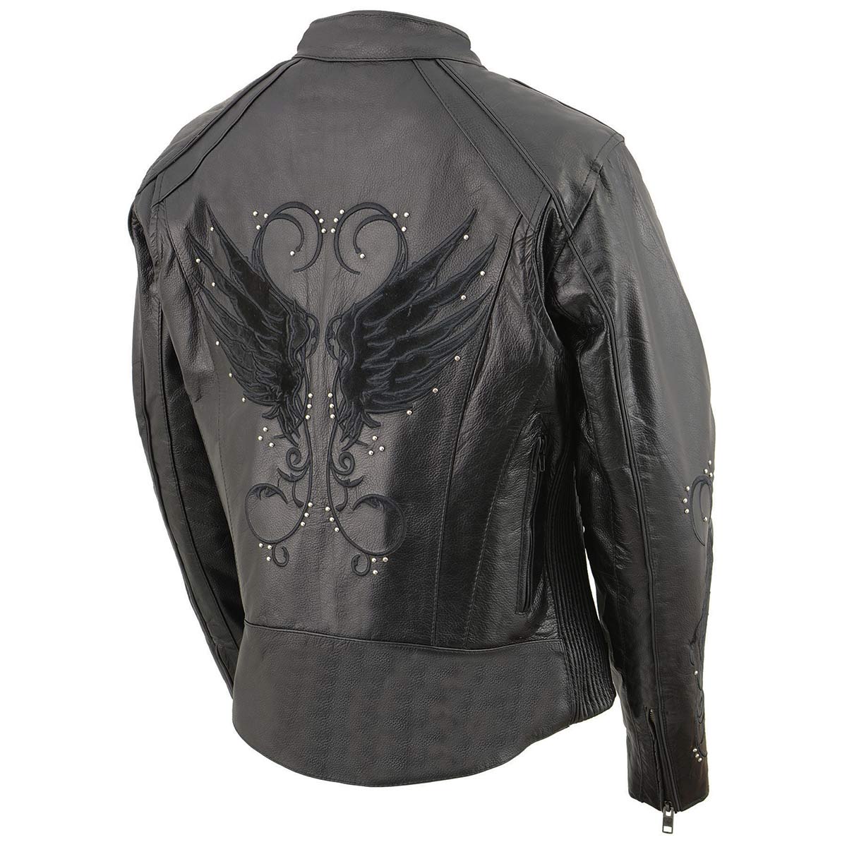 Milwaukee Leather ML1952 Women's Black 'Embroidered Wing and Stud Design' Leather Scooter Jacket - Image 11