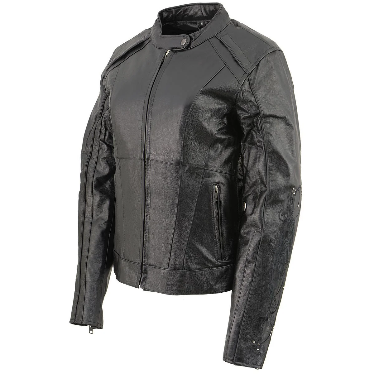 Milwaukee Leather ML1952 Women's Black 'Embroidered Wing and Stud Design' Leather Scooter Jacket - Image 12