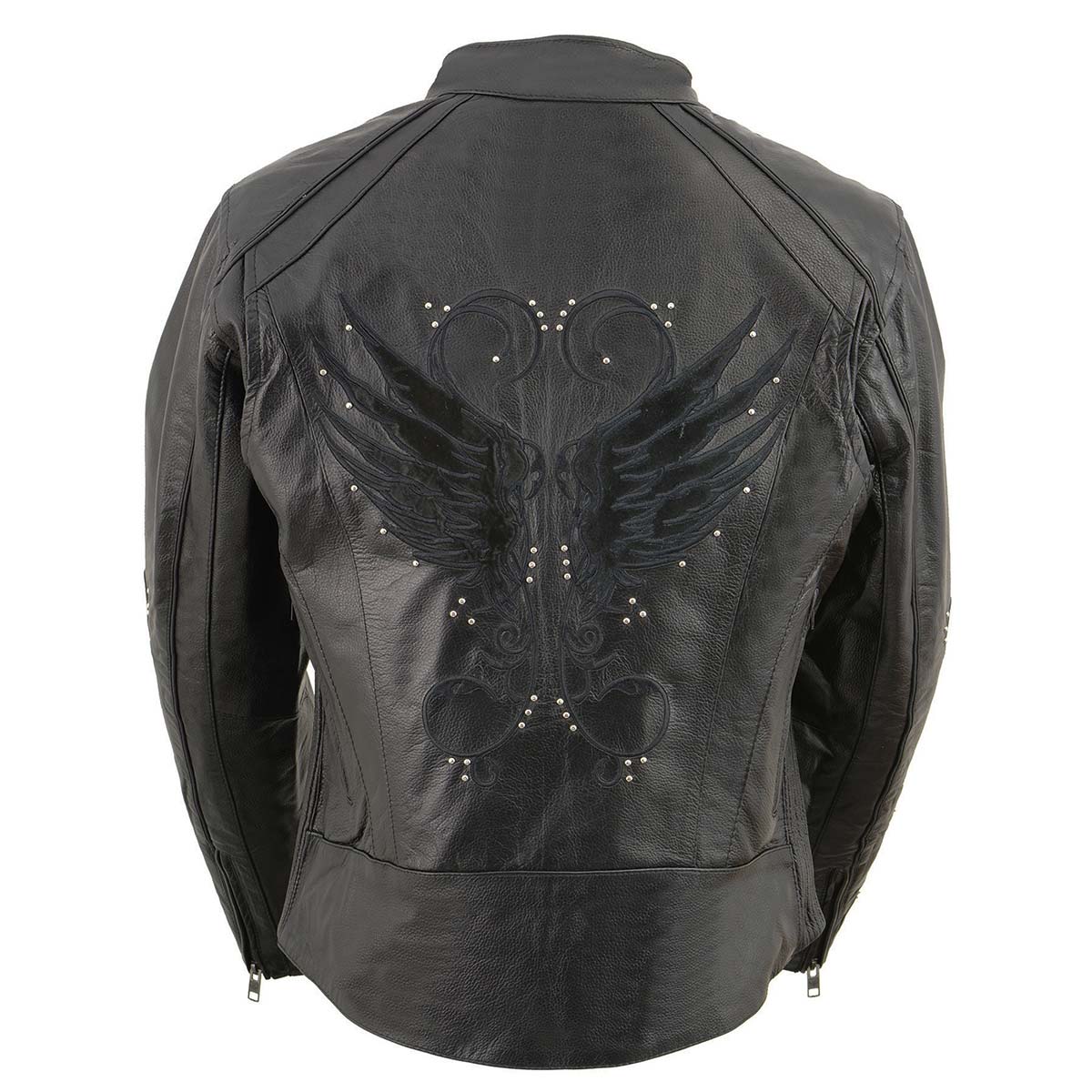 Milwaukee Leather ML1952 Women's Black 'Embroidered Wing and Stud Design' Leather Scooter Jacket - Image 2