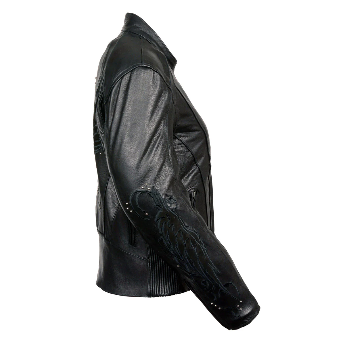 Milwaukee Leather ML1952 Women's Black 'Embroidered Wing and Stud Design' Leather Scooter Jacket - Image 4