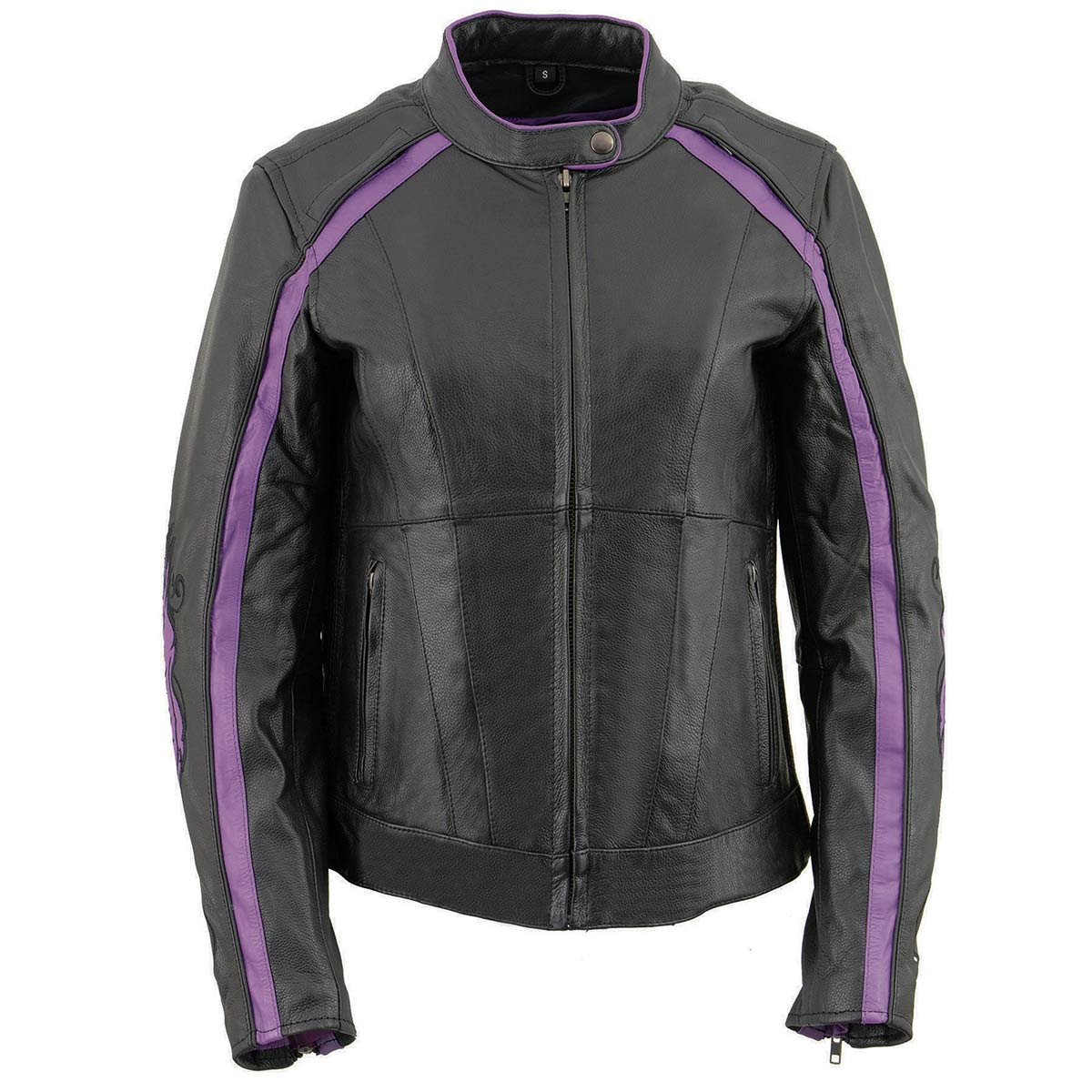 Milwaukee Leather ML1952 Women's Black and Purple Embroidered and Stud Design Scooter Jacket - Image 10