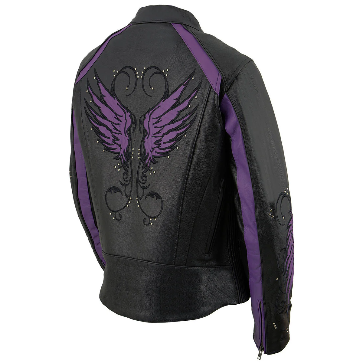 Milwaukee Leather ML1952 Women's Black and Purple Embroidered and Stud Design Scooter Jacket - Image 11