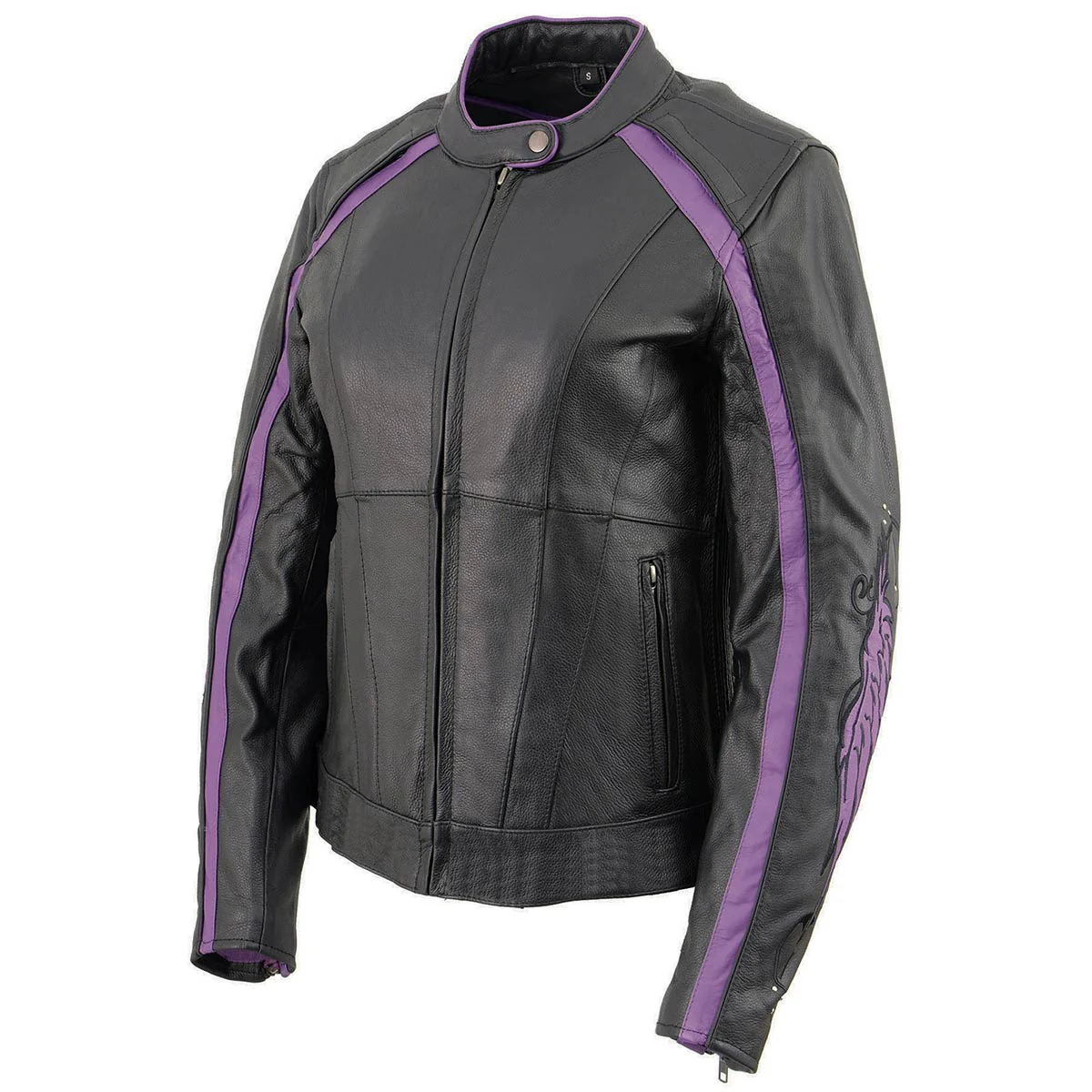 Milwaukee Leather ML1952 Women's Black and Purple Embroidered and Stud Design Scooter Jacket - Image 12
