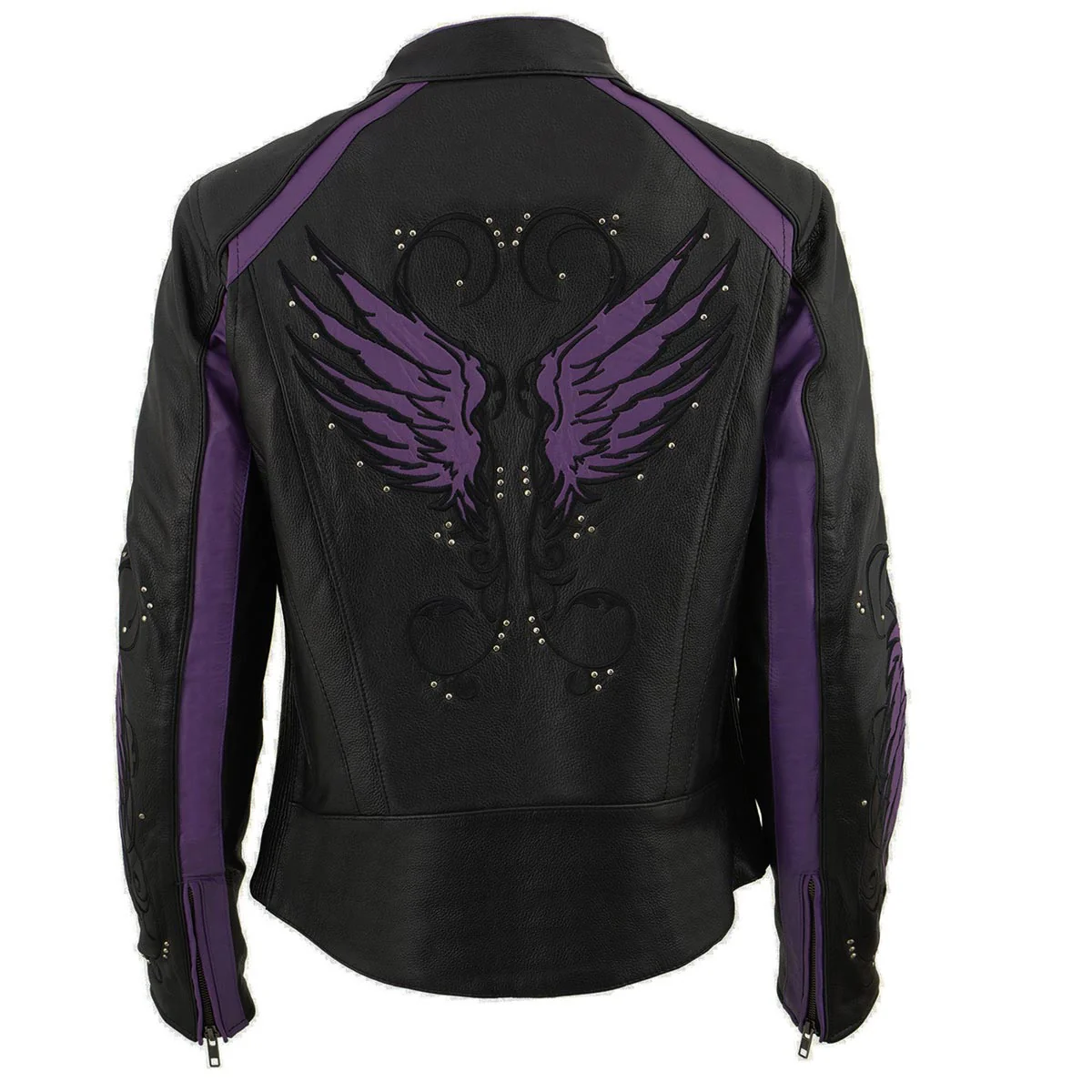 Milwaukee Leather ML1952 Women's Black and Purple Embroidered and Stud Design Scooter Jacket - Image 2