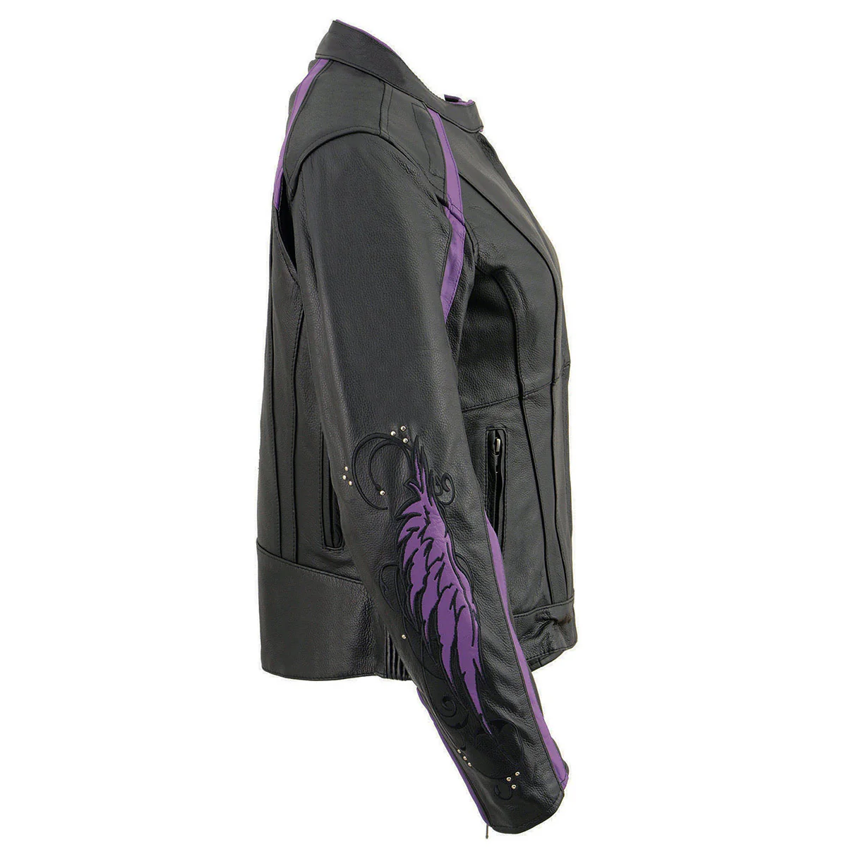 Milwaukee Leather ML1952 Women's Black and Purple Embroidered and Stud Design Scooter Jacket - Image 4