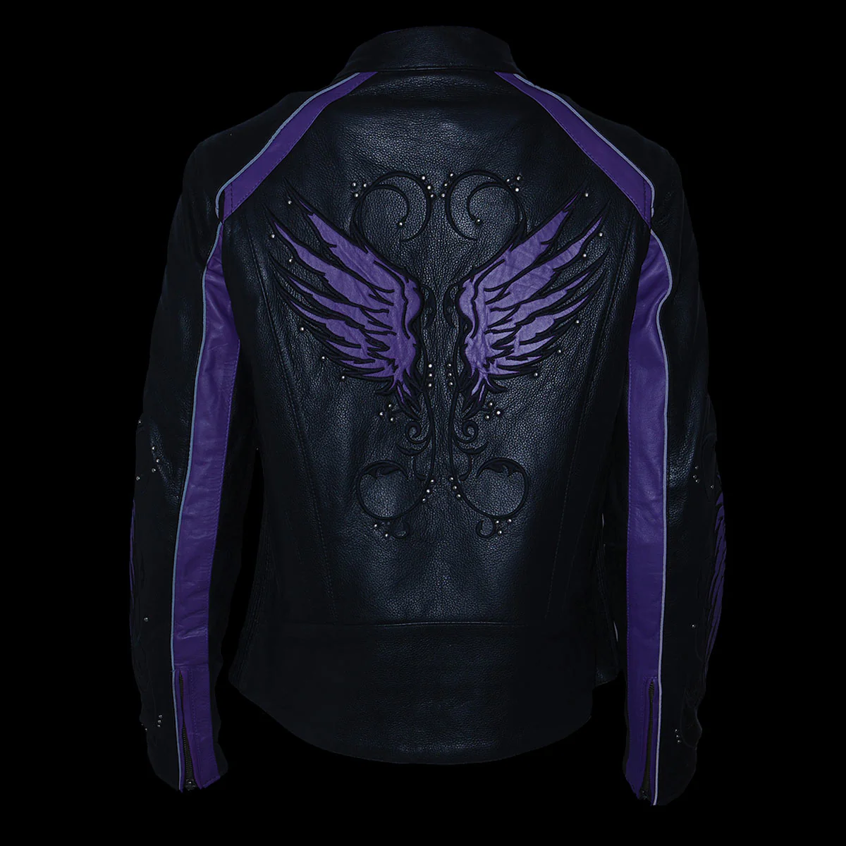 Milwaukee Leather ML1952 Women's Black and Purple Embroidered and Stud Design Scooter Jacket - Image 5
