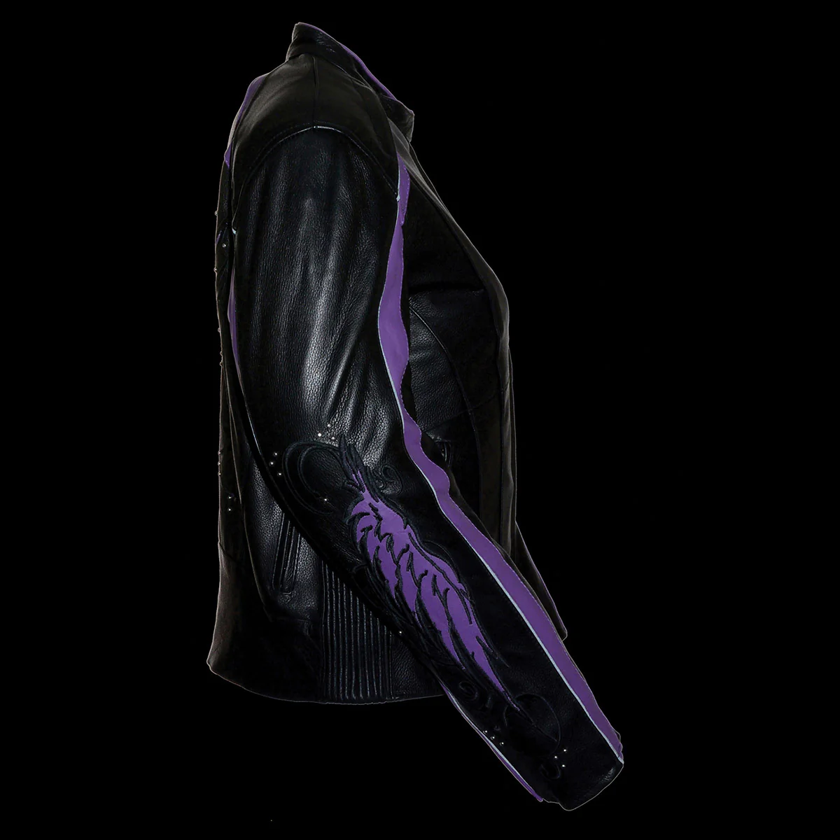 Milwaukee Leather ML1952 Women's Black and Purple Embroidered and Stud Design Scooter Jacket - Image 6