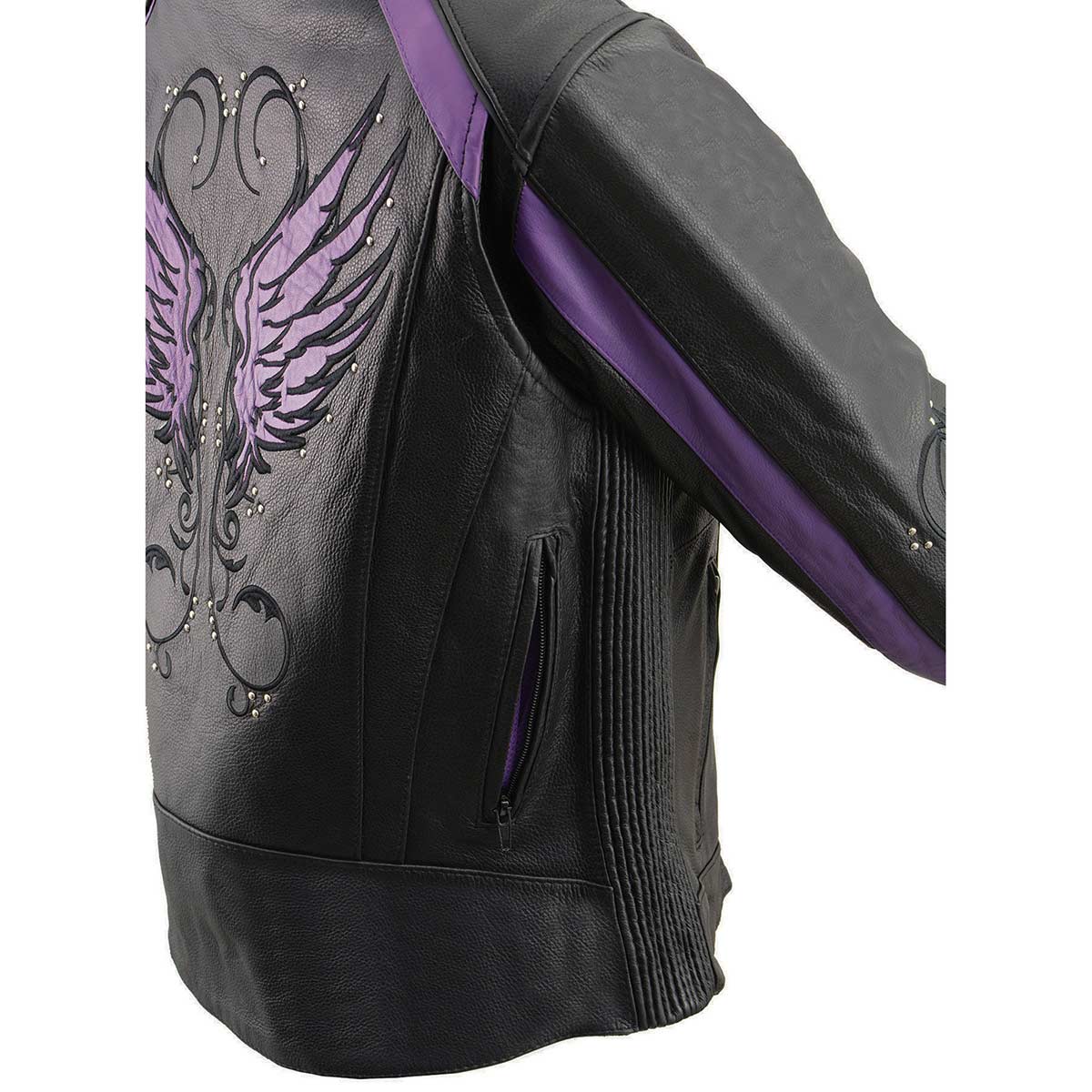 Milwaukee Leather ML1952 Women's Black and Purple Embroidered and Stud Design Scooter Jacket - Image 9