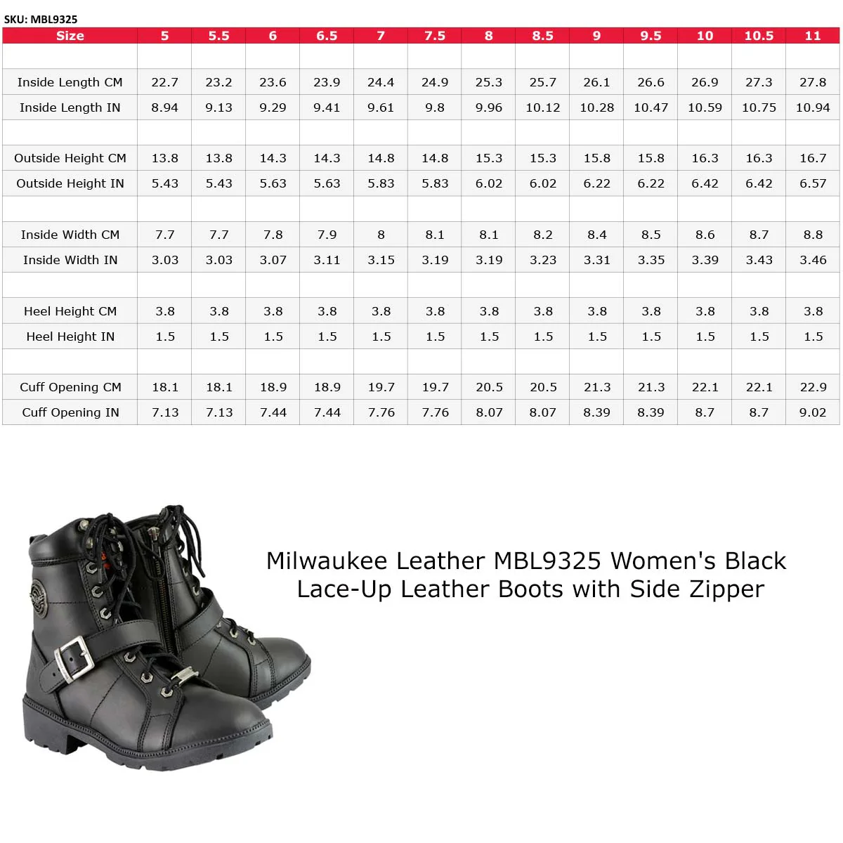 Milwaukee Leather MBL9325 Women's Premium Black Lace-Up Classic Leather Motorcycle Biker Boots w/ Side Zipper - Image 3