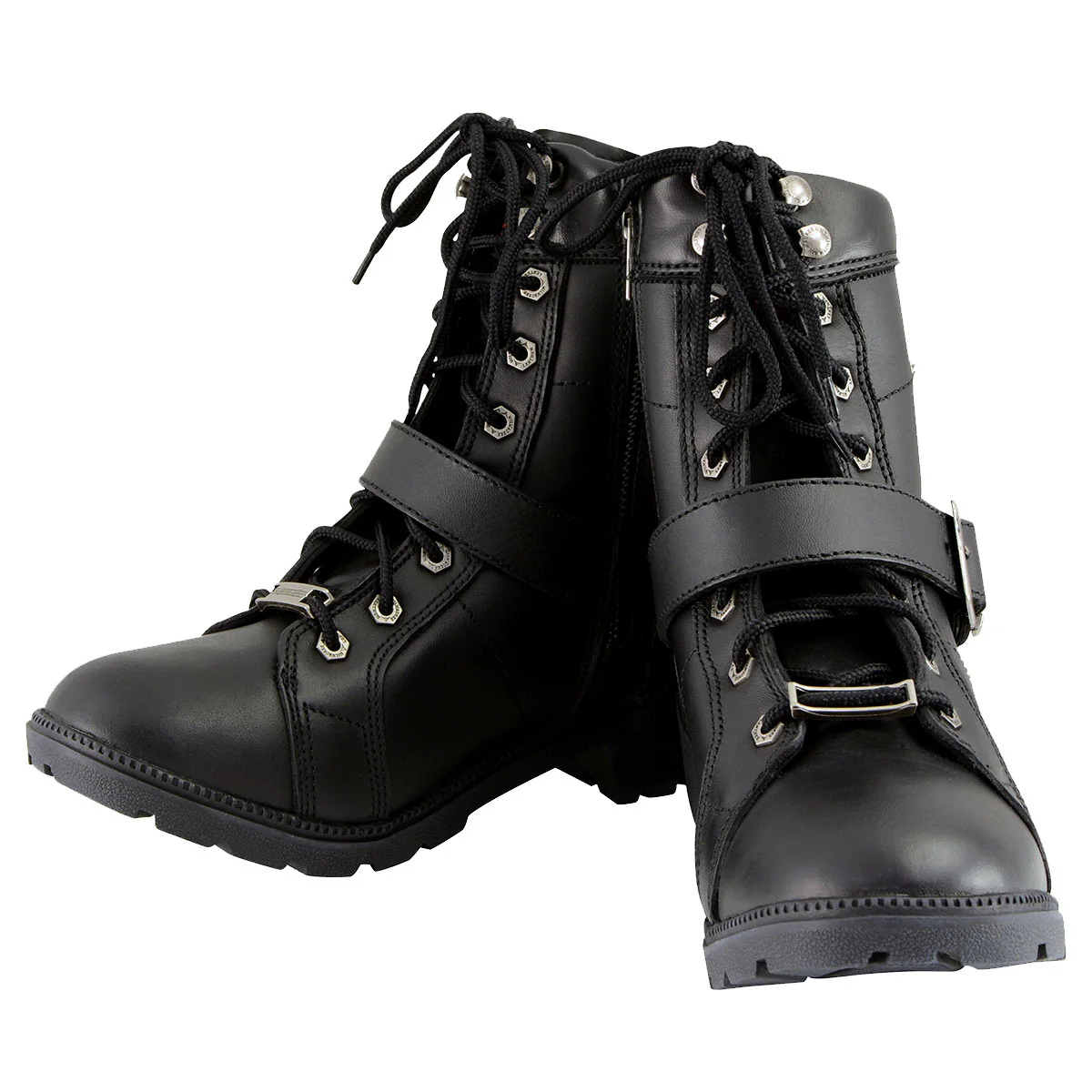 Milwaukee Leather MBL9325 Women's Premium Black Lace-Up Classic Leather Motorcycle Biker Boots w/ Side Zipper - Image 4
