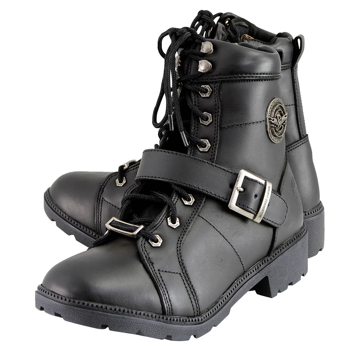 Milwaukee Leather MBL9325 Women's Premium Black Lace-Up Classic Leather Motorcycle Biker Boots w/ Side Zipper - Image 5