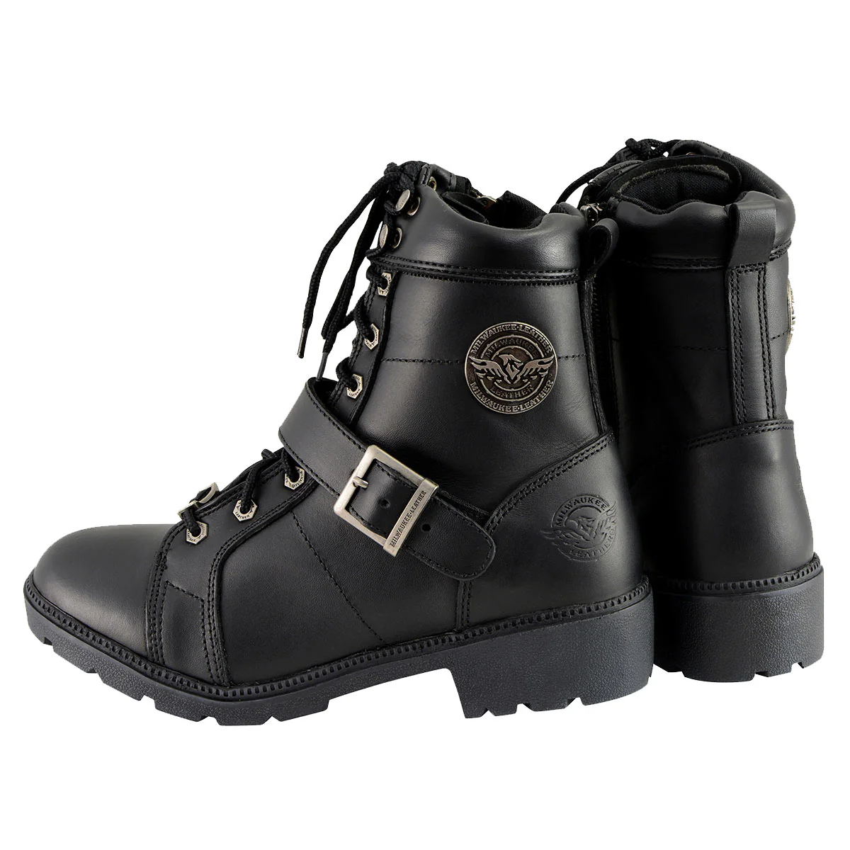 Milwaukee Leather MBL9325 Women's Premium Black Lace-Up Classic Leather Motorcycle Biker Boots w/ Side Zipper - Image 6