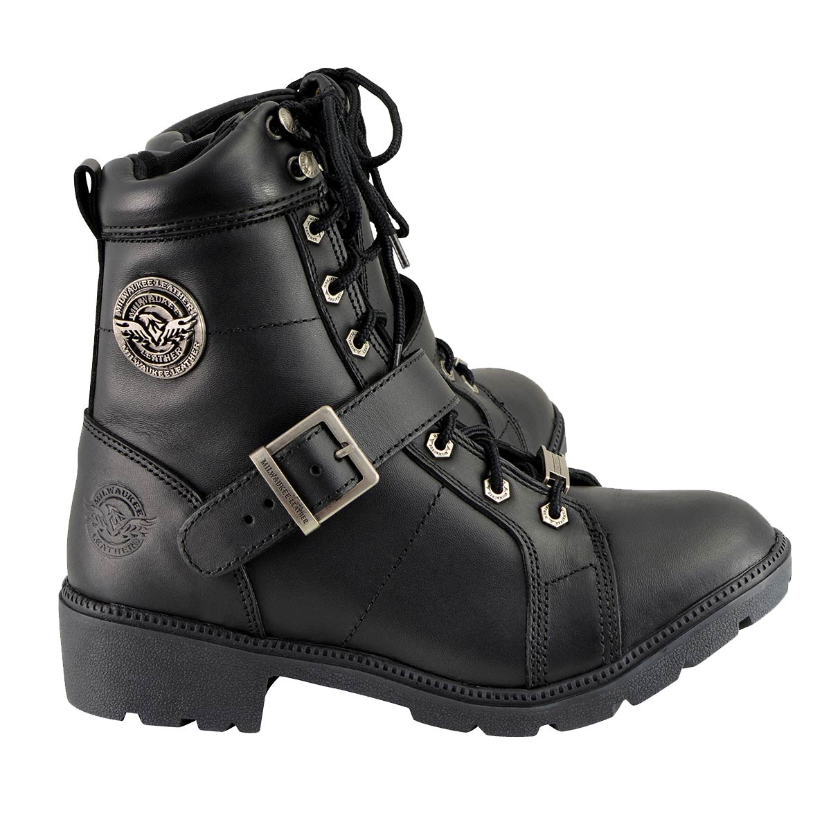 Milwaukee Leather MBL9325 Women's Premium Black Lace-Up Classic Leather Motorcycle Biker Boots w/ Side Zipper - Image 9