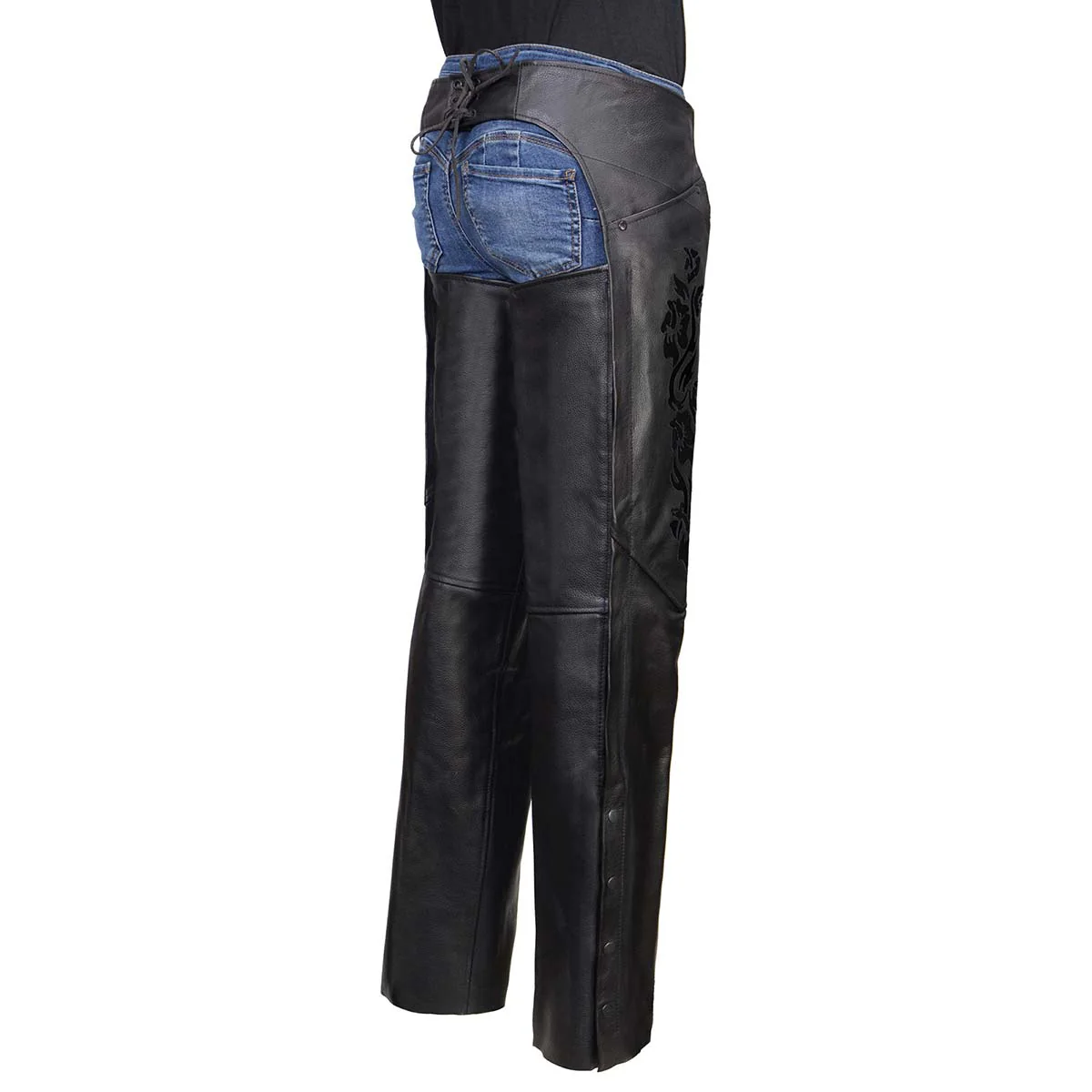 Milwaukee Leather Women's Leather Motorcycle Chaps w/ Embroidery Detail, Adjustable Fit Riding Gear - LKL16701 - Image 10