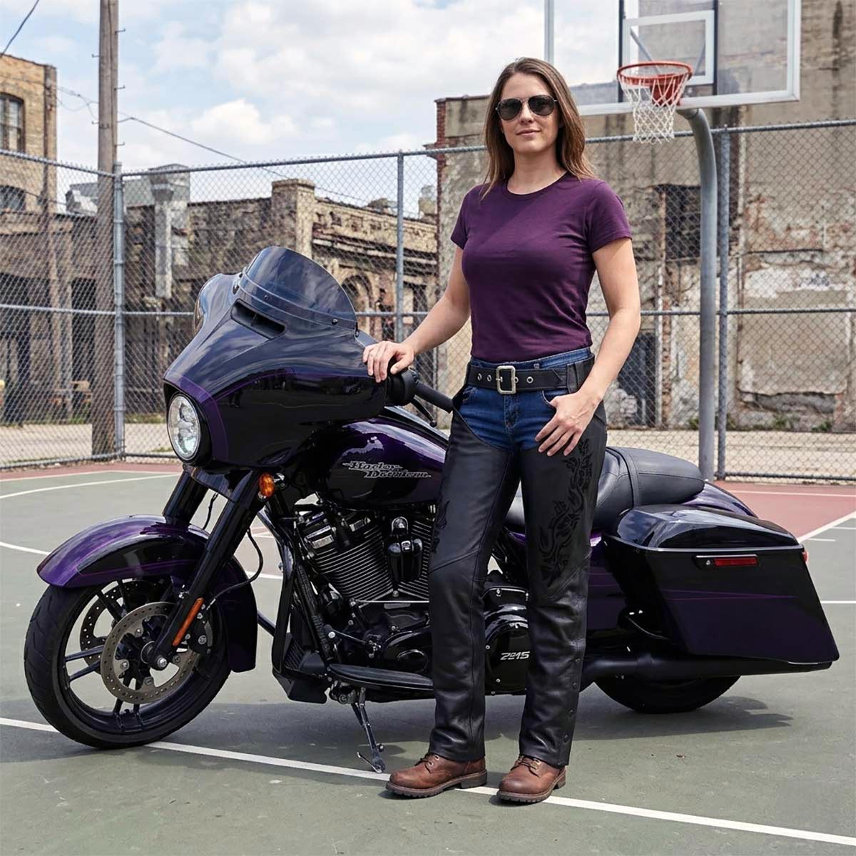 Milwaukee Leather Women's Leather Motorcycle Chaps w/ Embroidery Detail, Adjustable Fit Riding Gear - LKL16701 - Image 2