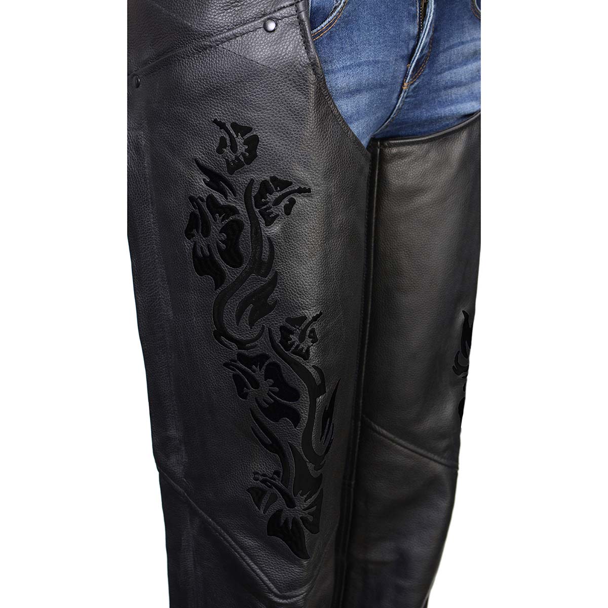 Milwaukee Leather Women's Leather Motorcycle Chaps w/ Embroidery Detail, Adjustable Fit Riding Gear - LKL16701 - Image 3