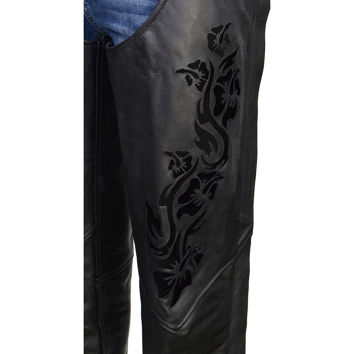 Milwaukee Leather Women's Leather Motorcycle Chaps w/ Embroidery Detail, Adjustable Fit Riding Gear - LKL16701 - Image 4