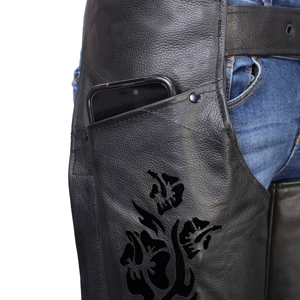 Milwaukee Leather Women's Leather Motorcycle Chaps w/ Embroidery Detail, Adjustable Fit Riding Gear - LKL16701 - Image 5