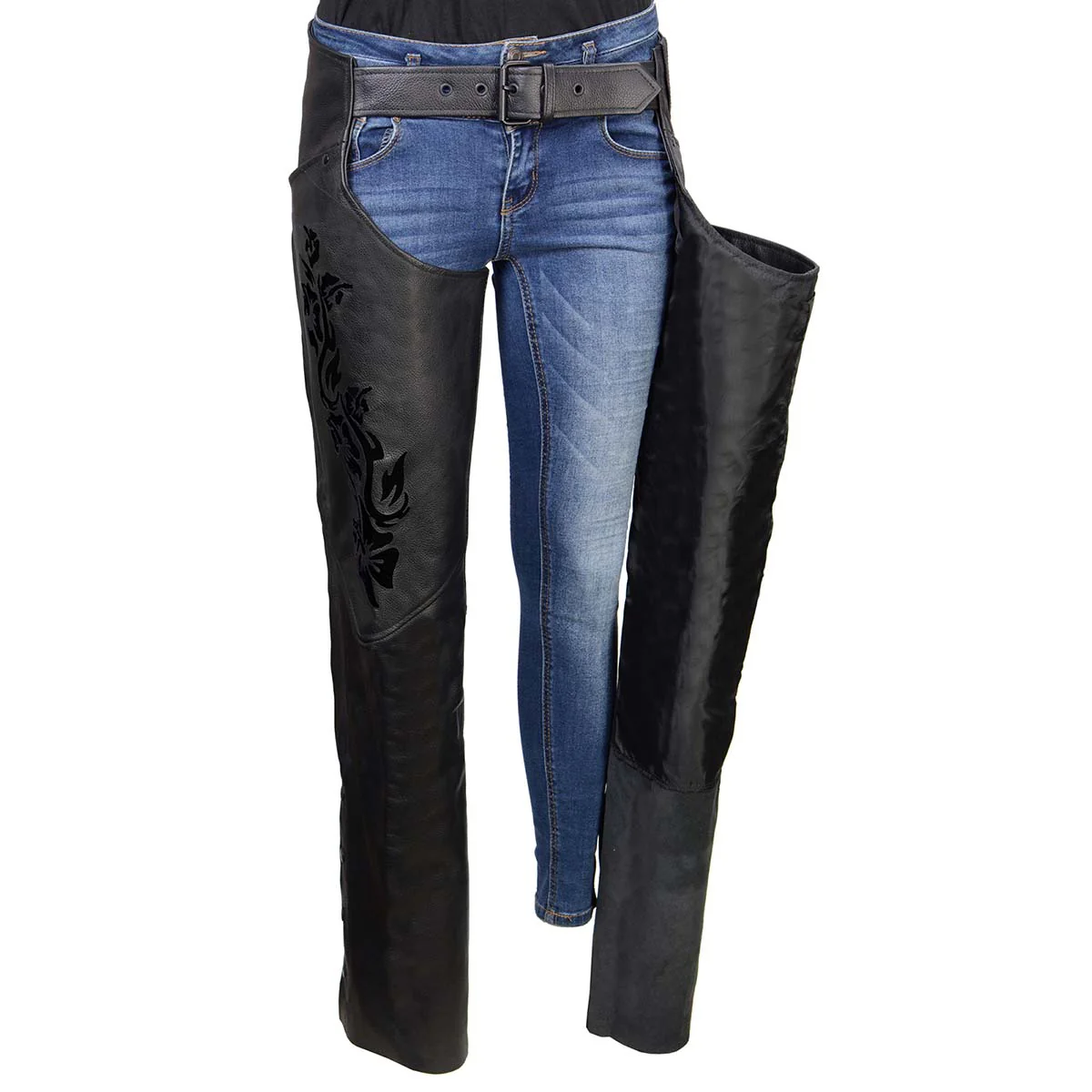 Milwaukee Leather Women's Leather Motorcycle Chaps w/ Embroidery Detail, Adjustable Fit Riding Gear - LKL16701 - Image 6