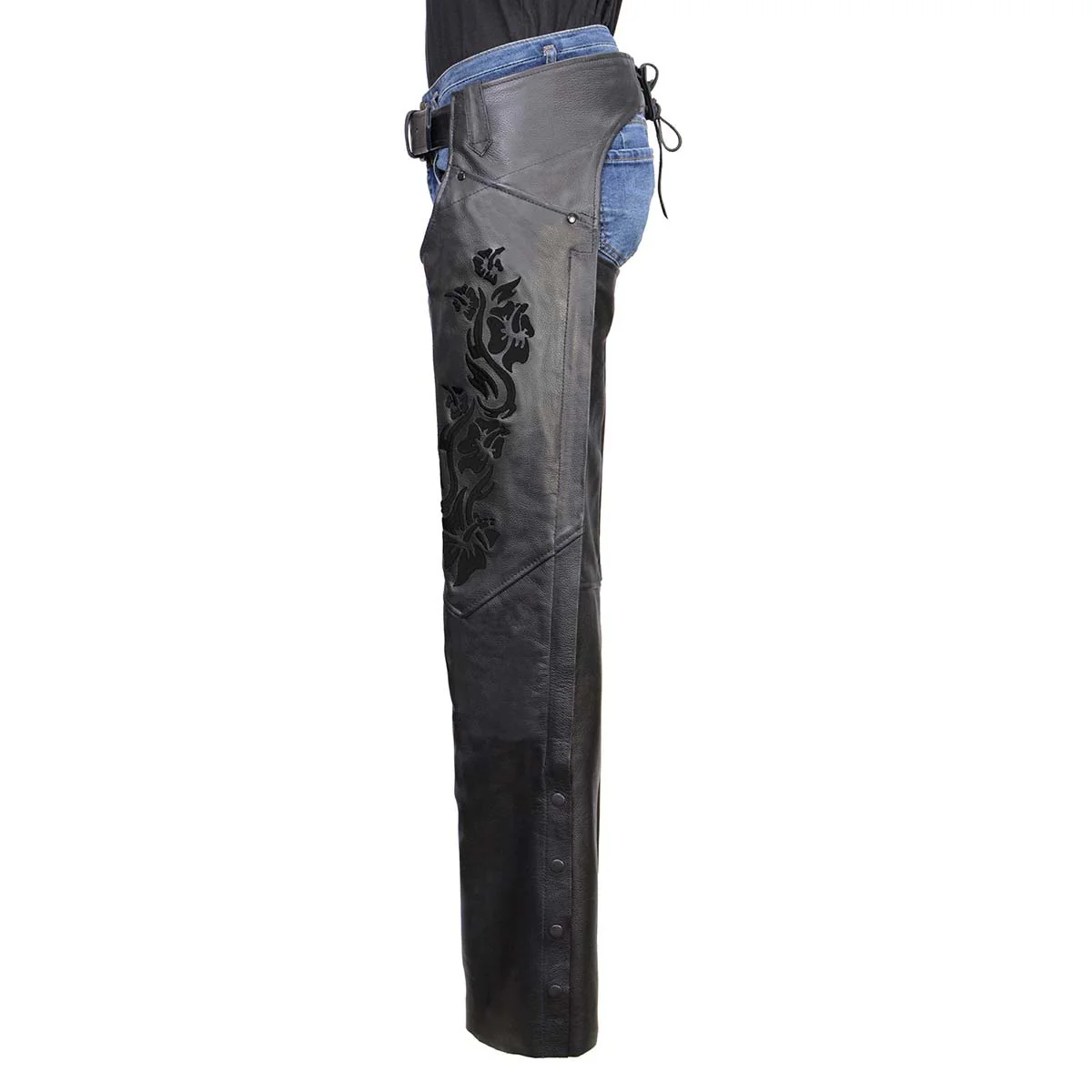 Milwaukee Leather Women's Leather Motorcycle Chaps w/ Embroidery Detail, Adjustable Fit Riding Gear - LKL16701 - Image 7
