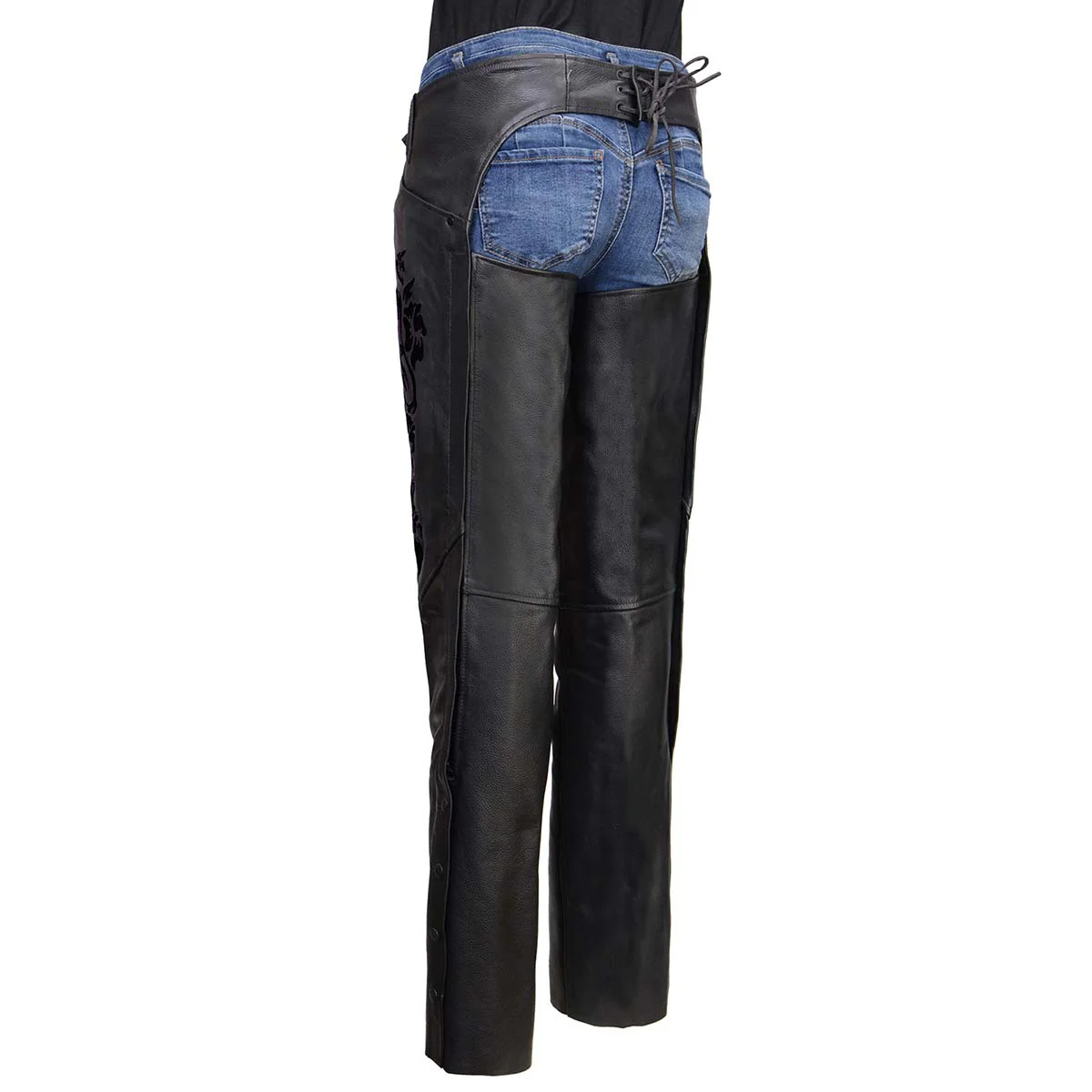 Milwaukee Leather Women's Leather Motorcycle Chaps w/ Embroidery Detail, Adjustable Fit Riding Gear - LKL16701 - Image 8