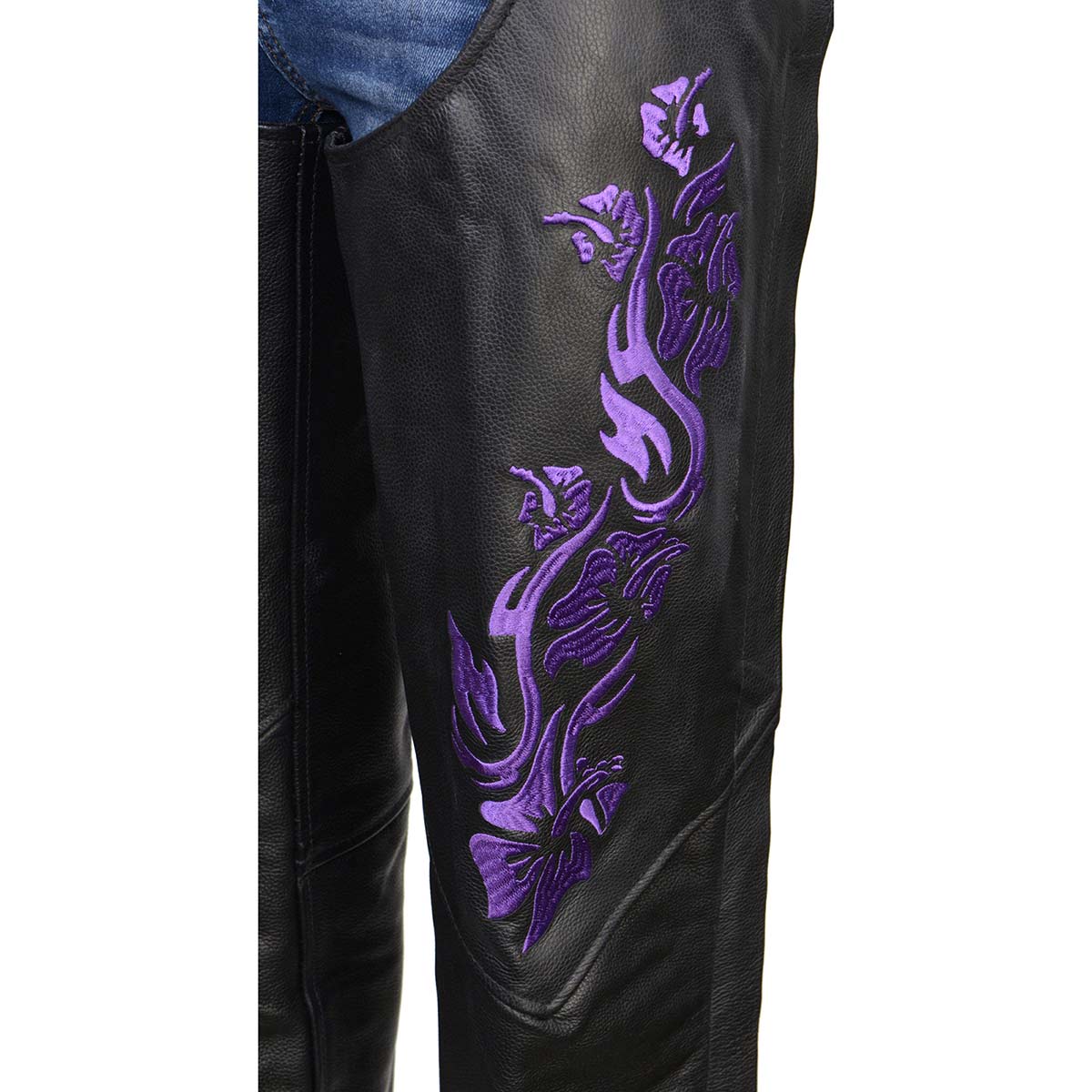 Milwaukee Leather Women's Leather Motorcycle Chaps w/ Embroidery Detail, Adjustable Fit Riding Gear - LKL16702 - Image 4