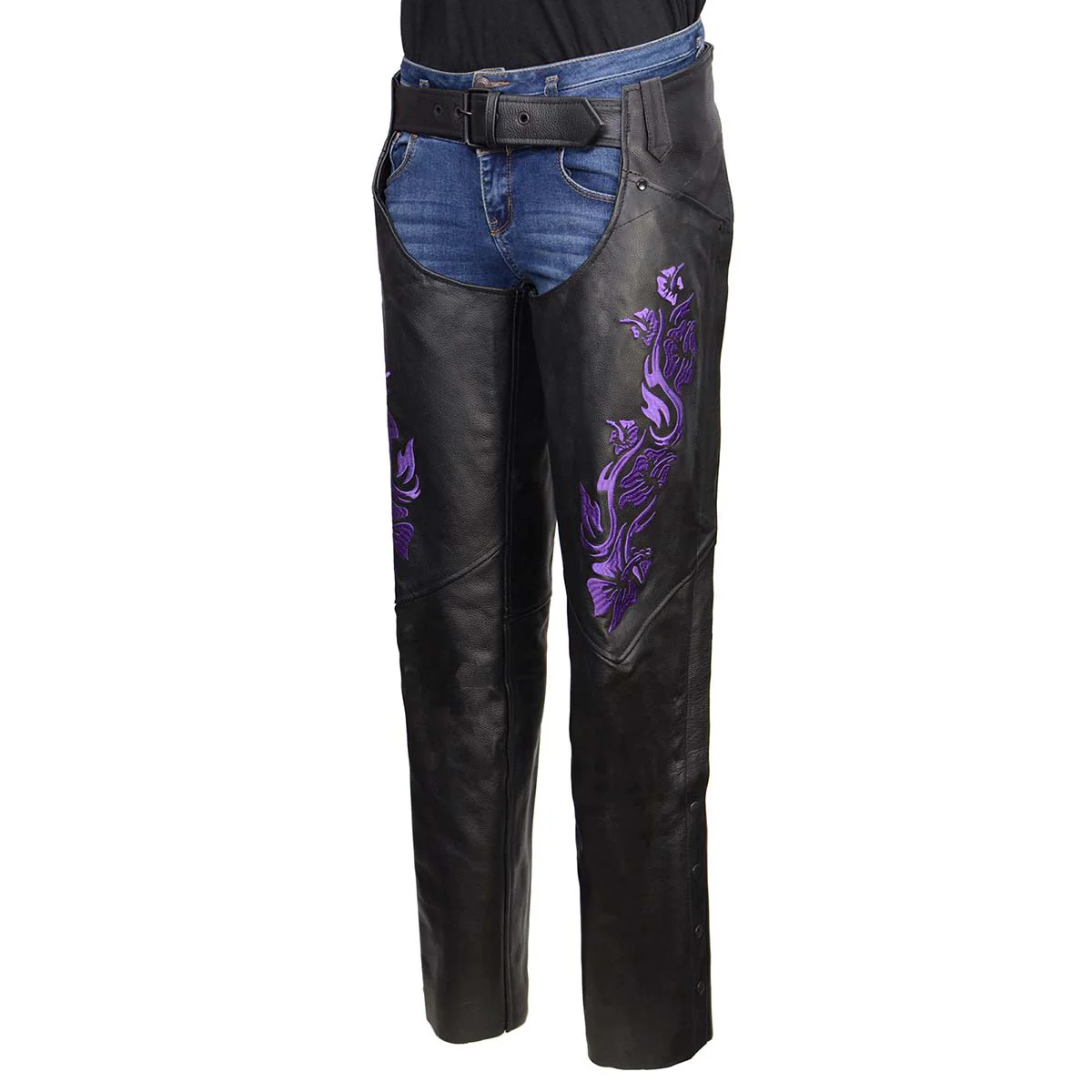 Milwaukee Leather Women's Leather Motorcycle Chaps w/ Embroidery Detail, Adjustable Fit Riding Gear - LKL16702 - Image 7