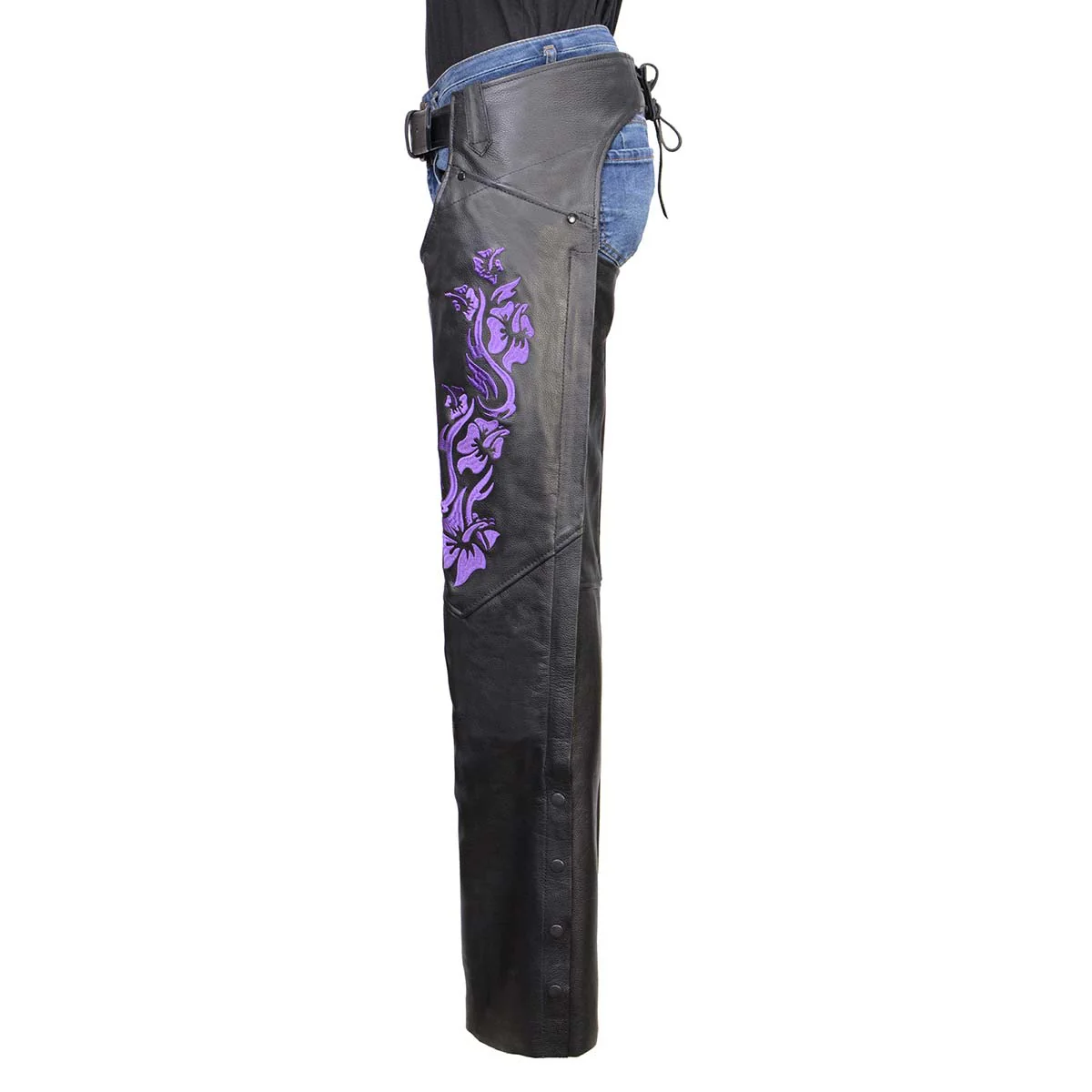 Milwaukee Leather Women's Leather Motorcycle Chaps w/ Embroidery Detail, Adjustable Fit Riding Gear - LKL16702 - Image 8