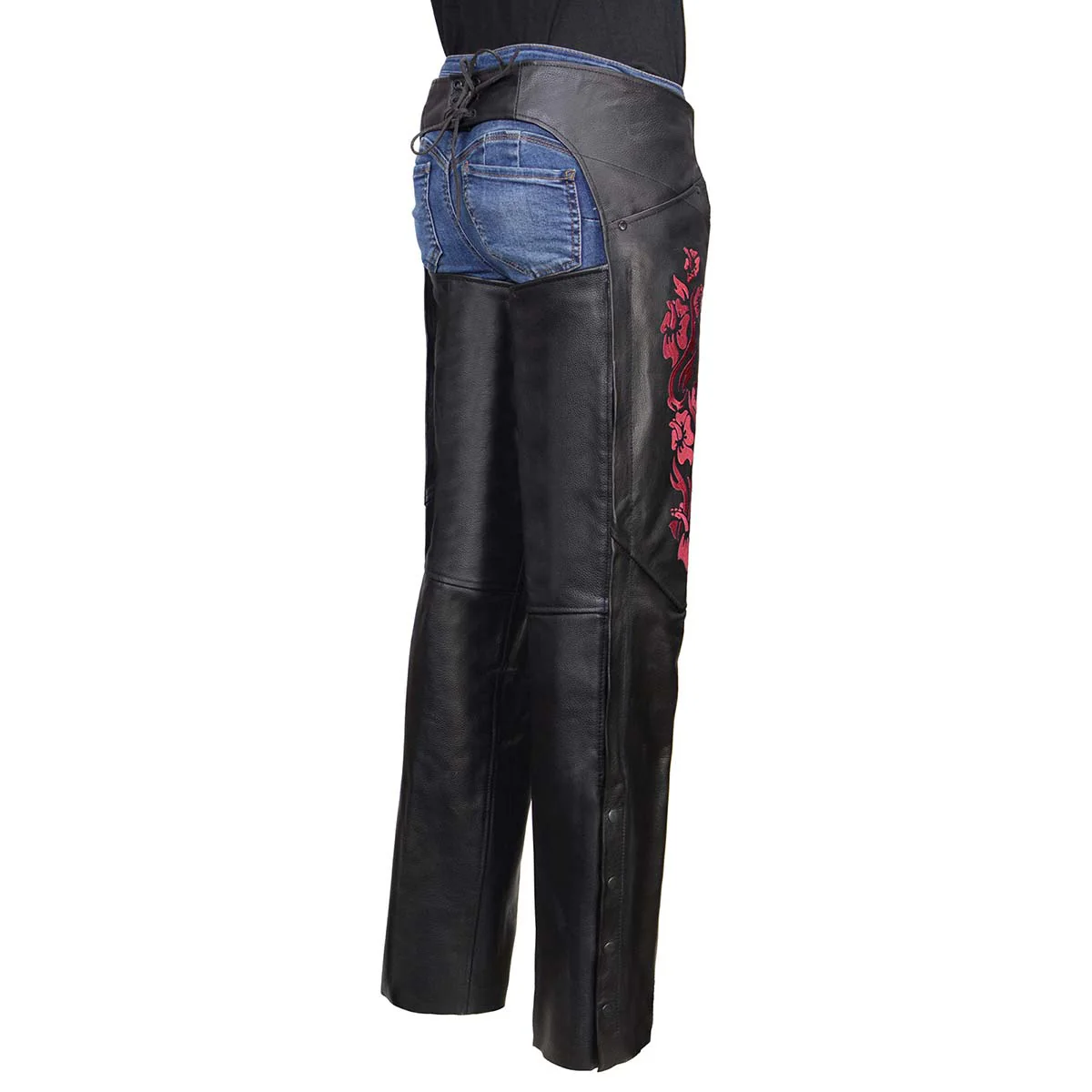 Milwaukee Leather Women's Leather Motorcycle Chaps w/ Embroidery Detail, Adjustable Fit Riding Gear - LKL16703 - Image 11