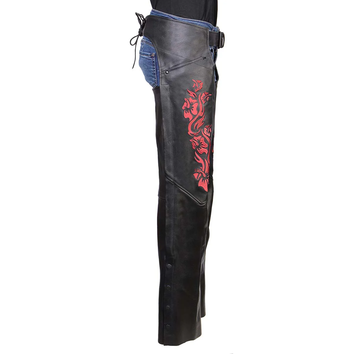 Milwaukee Leather Women's Leather Motorcycle Chaps w/ Embroidery Detail, Adjustable Fit Riding Gear - LKL16703 - Image 12