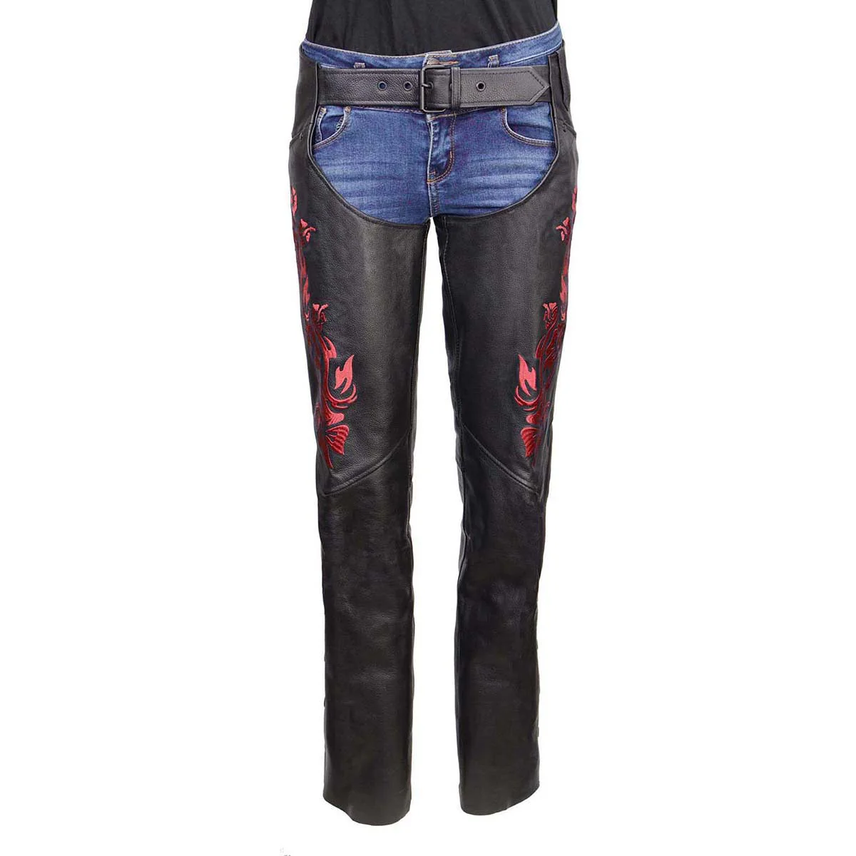 Milwaukee Leather Women's Leather Motorcycle Chaps w/ Embroidery Detail, Adjustable Fit Riding Gear - LKL16703 - Image 13