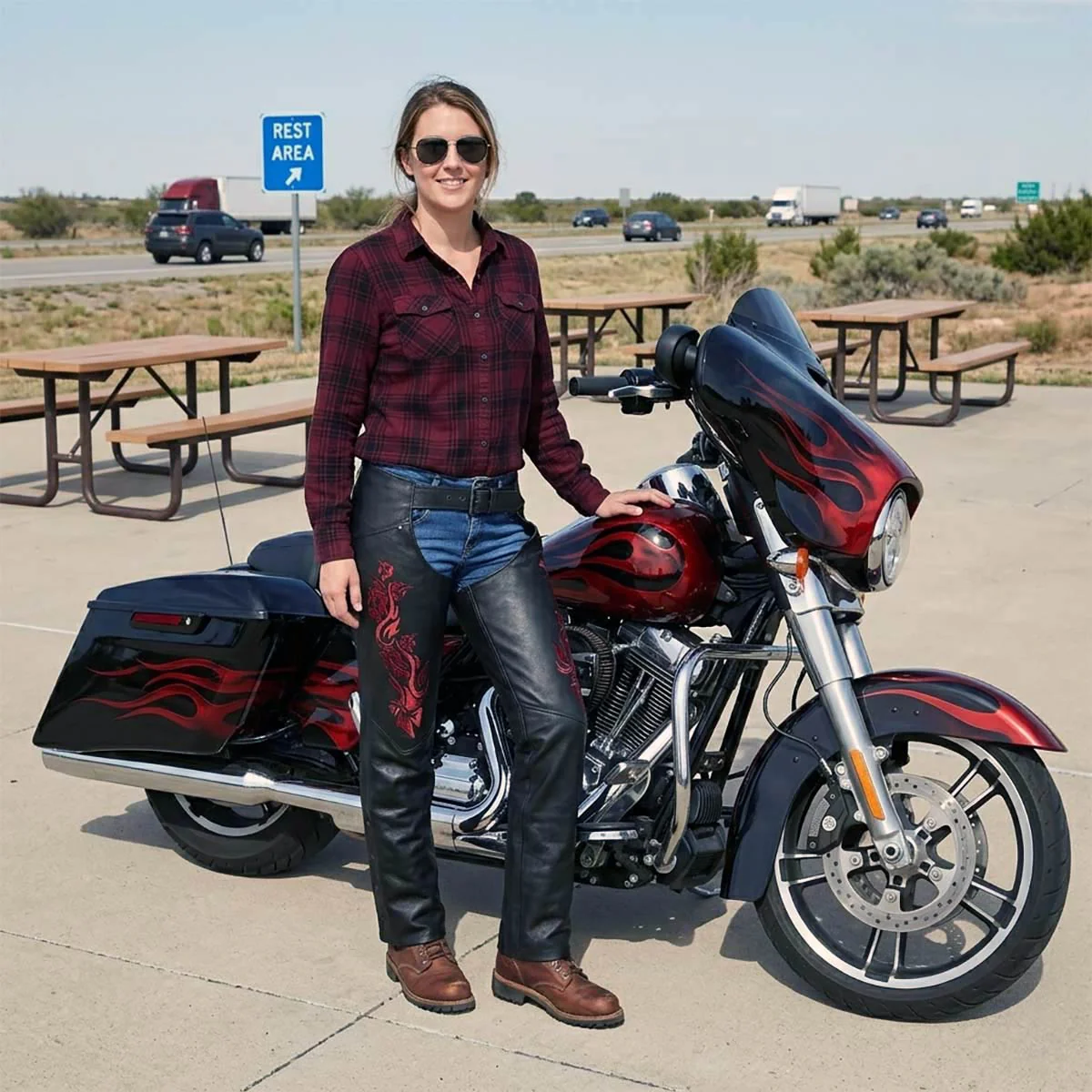 Milwaukee Leather Women's Leather Motorcycle Chaps w/ Embroidery Detail, Adjustable Fit Riding Gear - LKL16703 - Image 2