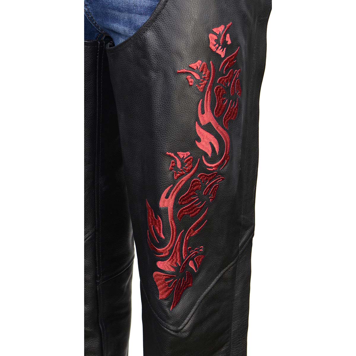 Milwaukee Leather Women's Leather Motorcycle Chaps w/ Embroidery Detail, Adjustable Fit Riding Gear - LKL16703 - Image 3
