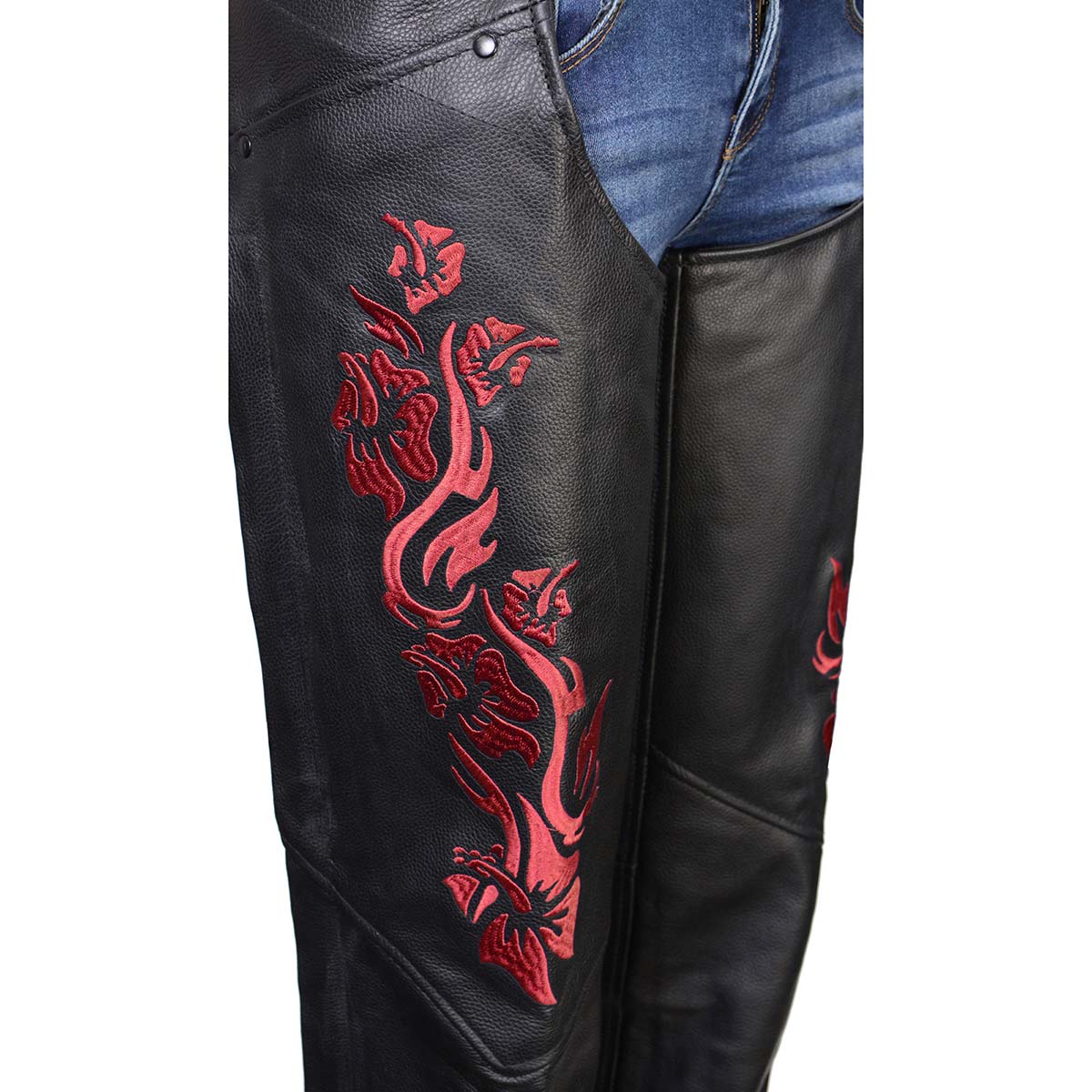 Milwaukee Leather Women's Leather Motorcycle Chaps w/ Embroidery Detail, Adjustable Fit Riding Gear - LKL16703 - Image 4