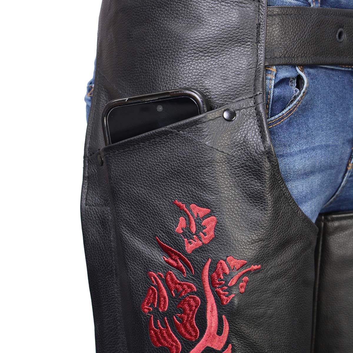 Milwaukee Leather Women's Leather Motorcycle Chaps w/ Embroidery Detail, Adjustable Fit Riding Gear - LKL16703 - Image 5