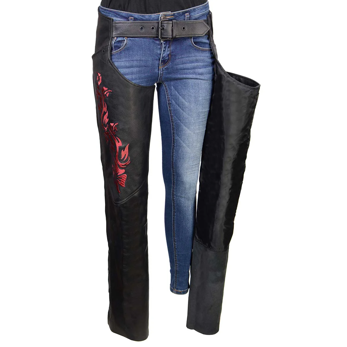 Milwaukee Leather Women's Leather Motorcycle Chaps w/ Embroidery Detail, Adjustable Fit Riding Gear - LKL16703 - Image 6