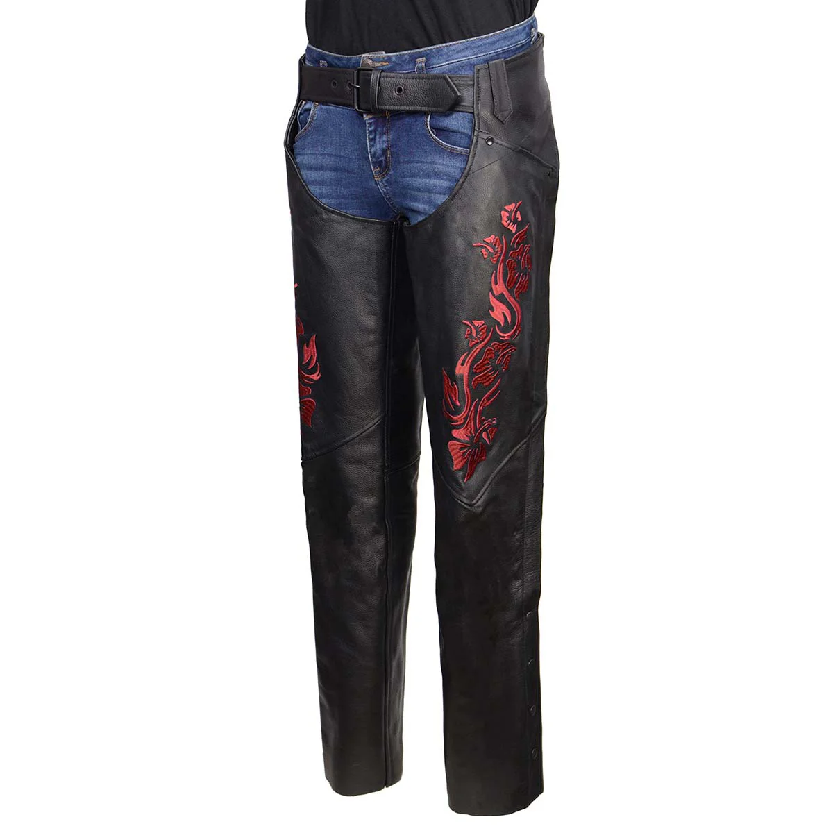 Milwaukee Leather Women's Leather Motorcycle Chaps w/ Embroidery Detail, Adjustable Fit Riding Gear - LKL16703 - Image 7