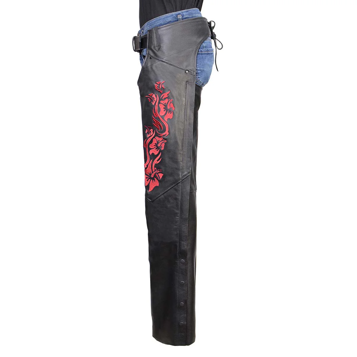Milwaukee Leather Women's Leather Motorcycle Chaps w/ Embroidery Detail, Adjustable Fit Riding Gear - LKL16703 - Image 8