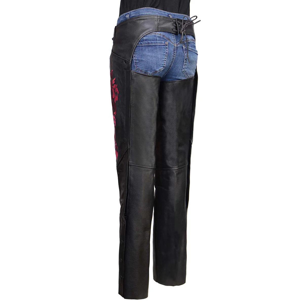 Milwaukee Leather Women's Leather Motorcycle Chaps w/ Embroidery Detail, Adjustable Fit Riding Gear - LKL16703 - Image 9