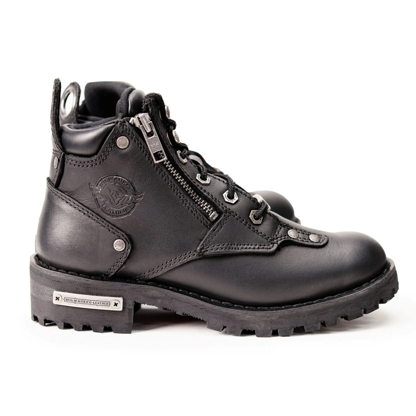 Milwaukee Leather MBL9335 Women's Premium Black Leather Low Cut Lace-Up Motorcycle Riding Boots w/ Zipper Closure - Image 5
