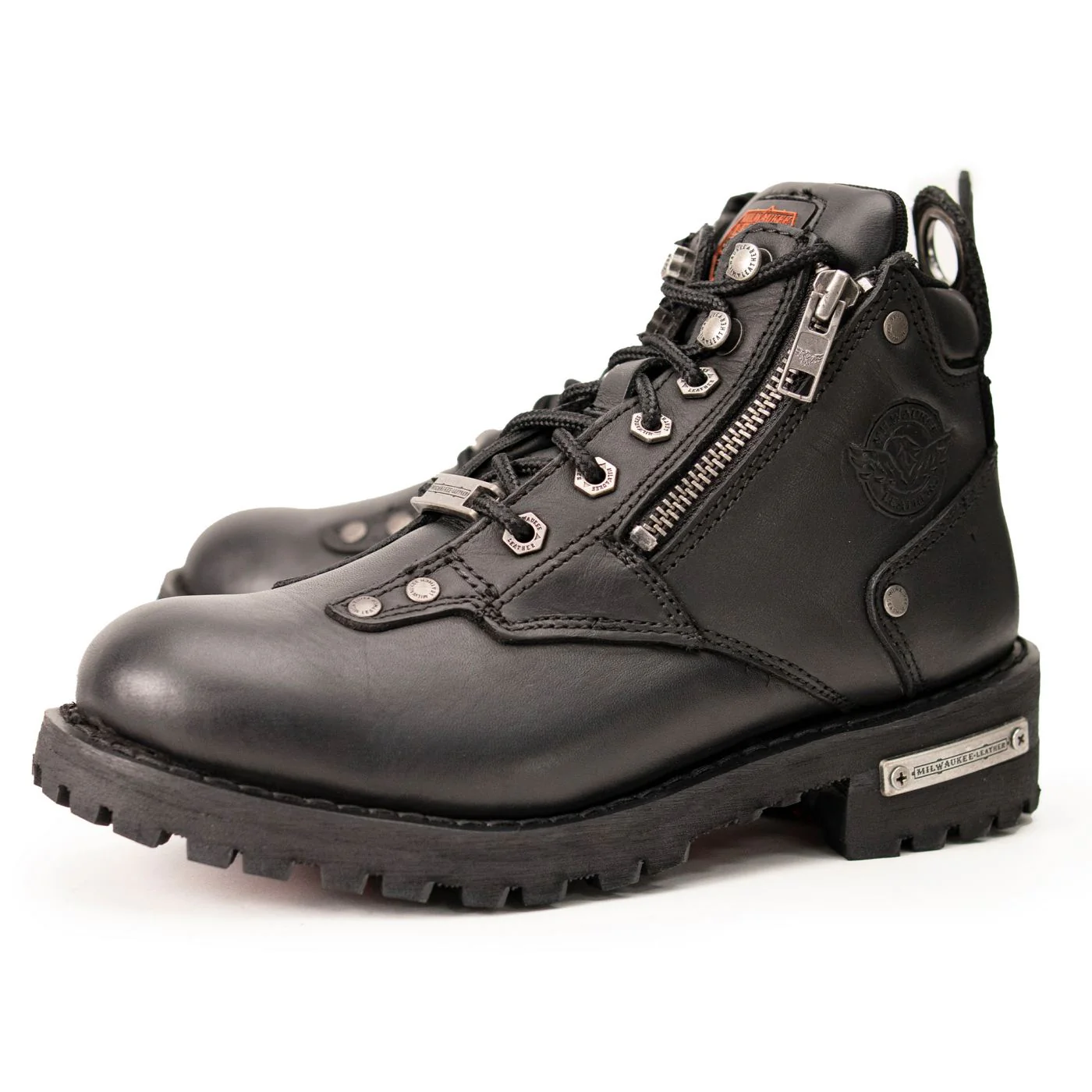 Milwaukee Leather MBL9335 Women's Premium Black Leather Low Cut Lace-Up Motorcycle Riding Boots w/ Zipper Closure - Image 6