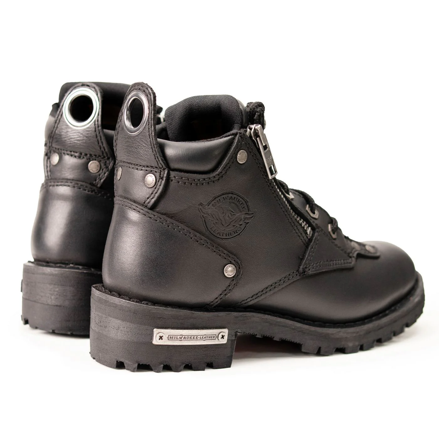 Milwaukee Leather MBL9335 Women's Premium Black Leather Low Cut Lace-Up Motorcycle Riding Boots w/ Zipper Closure - Image 7