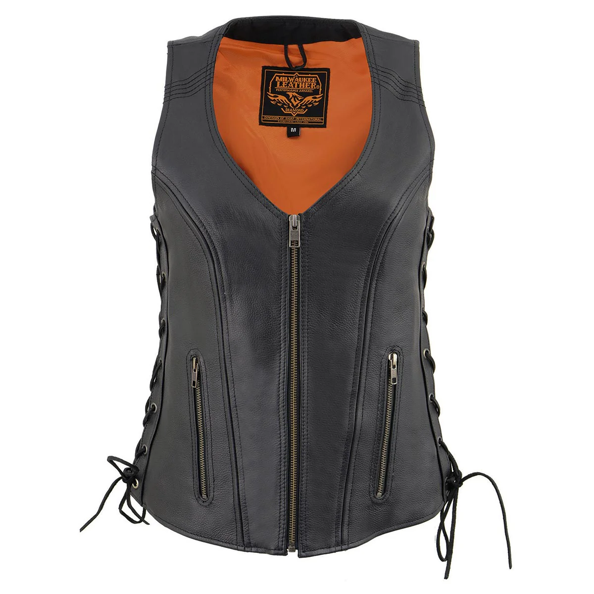 Milwaukee Leather Women's Black Leather V-Neck Motorcycle Rider Vest with Side Lace MLL4531 - Image 16
