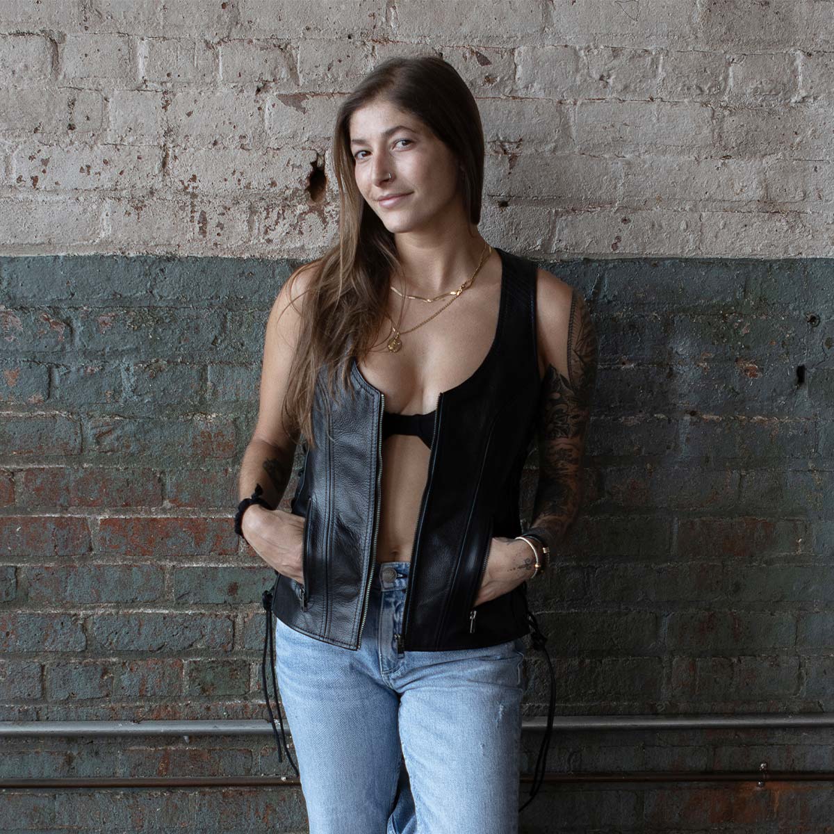 Milwaukee Leather Women's Black Leather V-Neck Motorcycle Rider Vest with Side Lace MLL4531 - Image 8