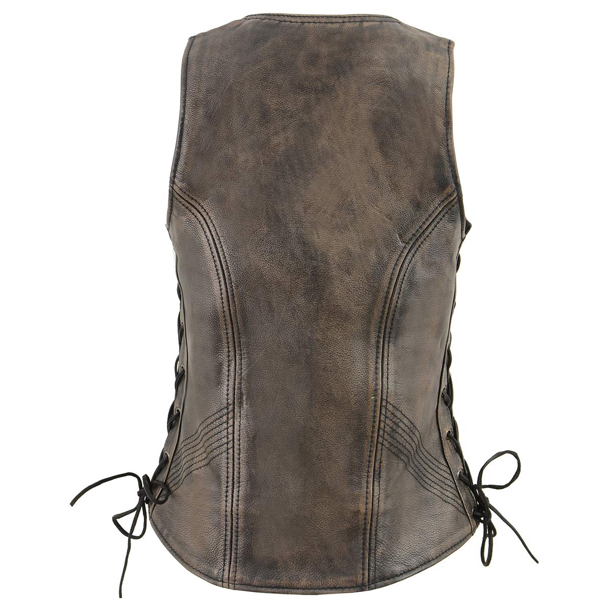 Milwaukee Leather Women's Distress Brown Leather V-Neck Motorcycle Rider Vest with Side Lace MLL4531 - Image 2