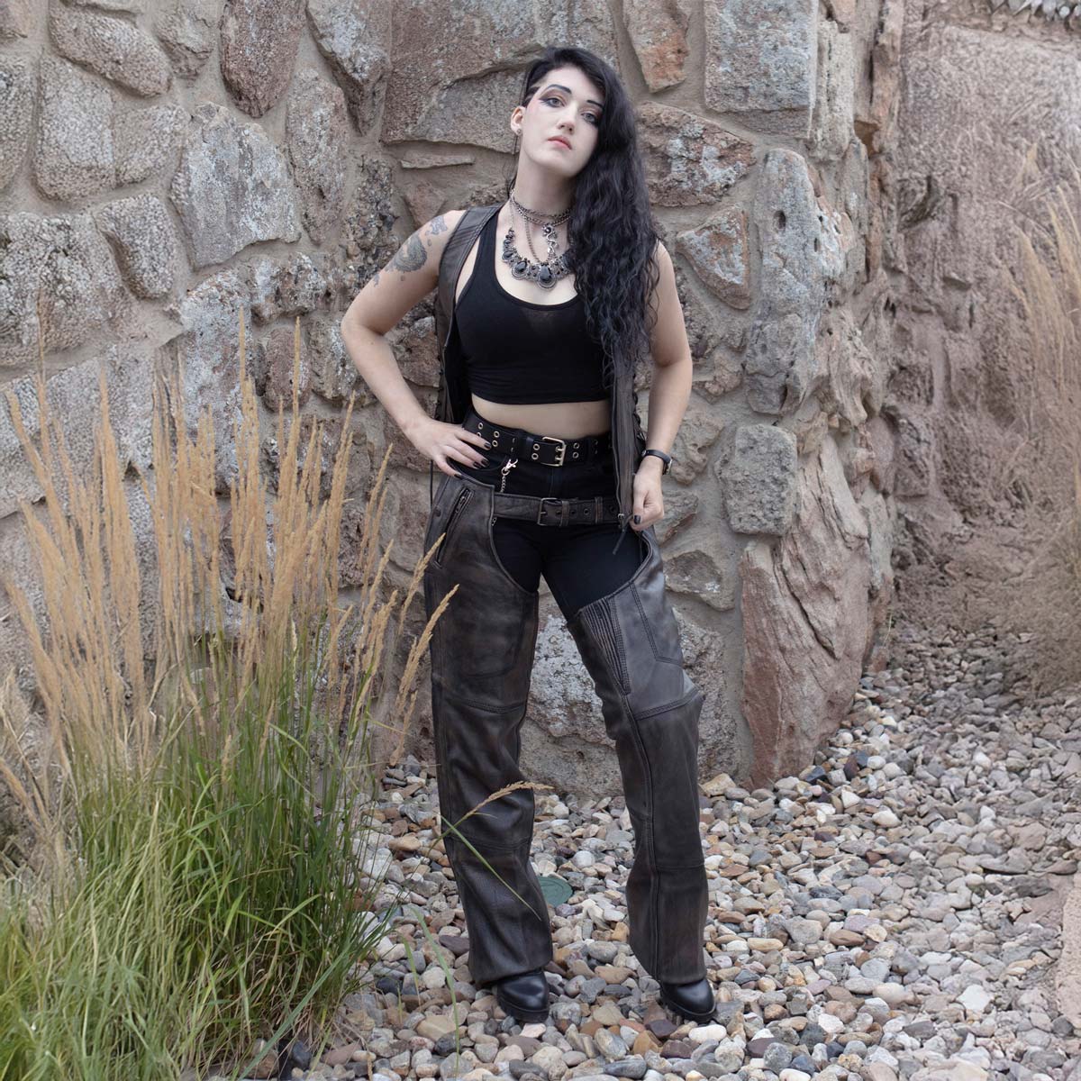 Milwaukee Leather Women's Distress Brown Leather V-Neck Motorcycle Rider Vest with Side Lace MLL4531 - Image 9